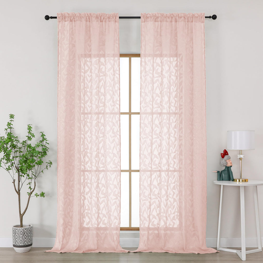Gwine Sage Green Curtains 84 Inches Long 2 Panels Set, Light Filtering Soft Lightweight Sheer Curtains, Leaf Clip Jacquard Textured Curtain for Bedroom Living Room, 42Wx84L Inches, 2PCS