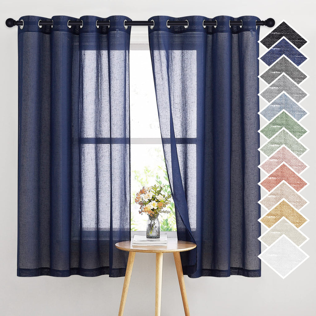 NICETOWN Linen Textured Semi Sheer Curtains 84 inches Length, Eyelet Top Bedroom Window Privacy Translucent Light Filtering Flax Sheer Drapes for Guest Room, 52 inches Wide, 2 Panels, Sea Mist