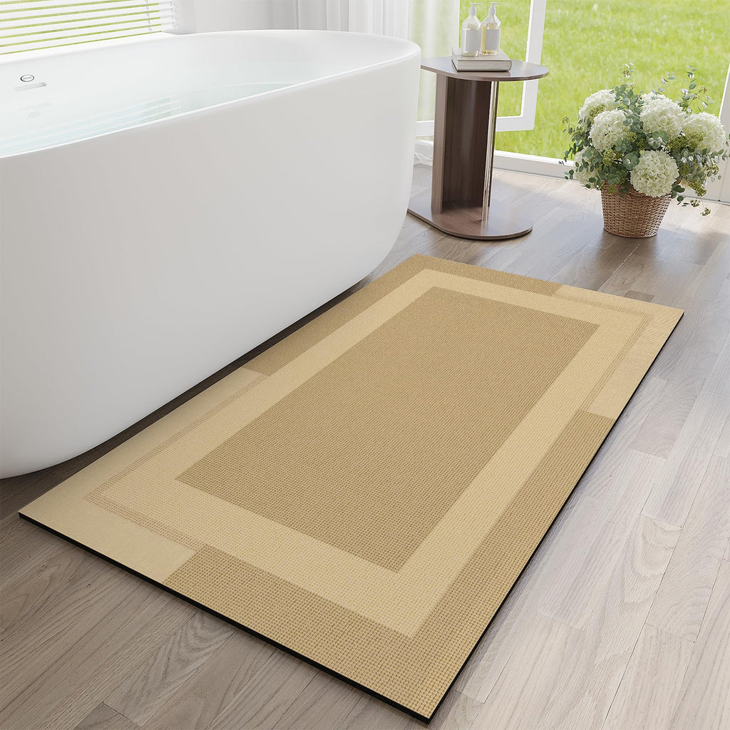 YDKGL Non Slip Bath Mat, Rubber Backing Ultra Thin Bathroom Rugs Fit Under Door Quick Dry Super Absorbent Washable Bath Rug Shower Mat for Bathroom Floor Bathtub Shower Sink, Easy Care Gray 16"x 24"