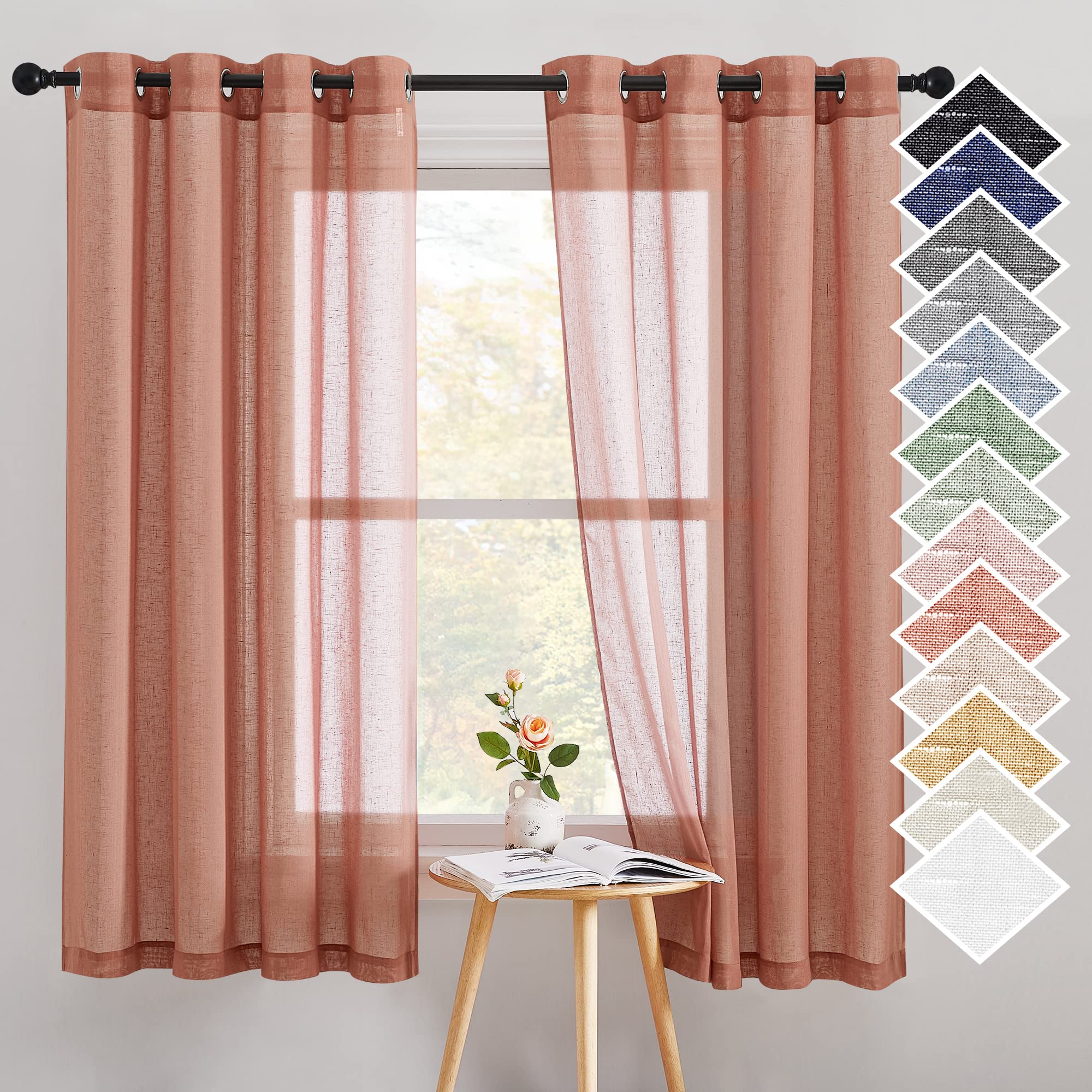 NICETOWN Linen Textured Semi Sheer Curtains 84 inches Length, Eyelet Top Bedroom Window Privacy Translucent Light Filtering Flax Sheer Drapes for Guest Room, 52 inches Wide, 2 Panels, Sea Mist