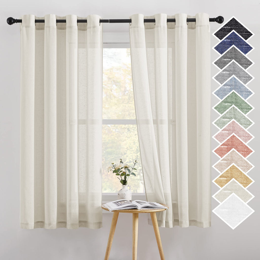 NICETOWN Linen Textured Semi Sheer Curtains 84 inches Length, Eyelet Top Bedroom Window Privacy Translucent Light Filtering Flax Sheer Drapes for Guest Room, 52 inches Wide, 2 Panels, Sea Mist