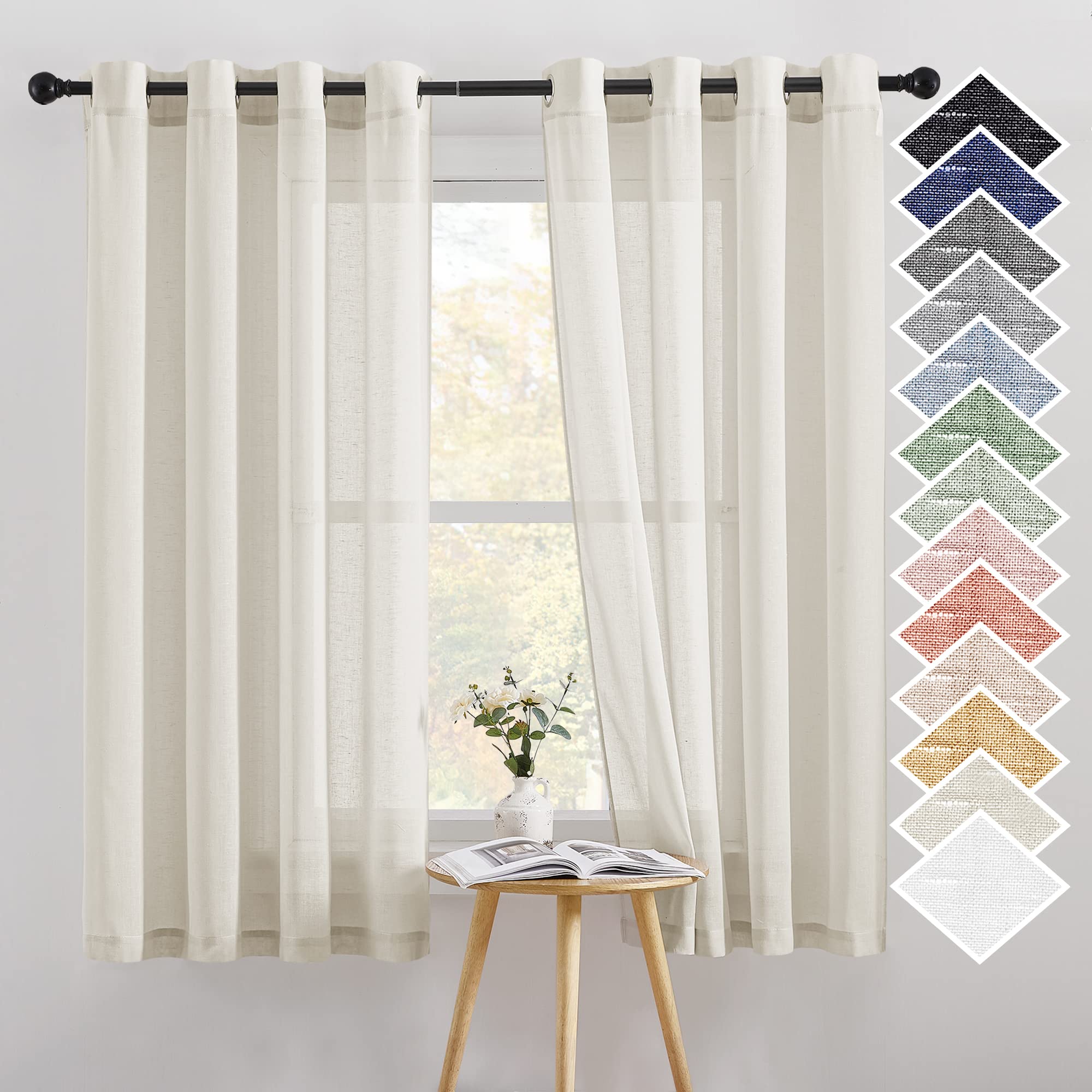 NICETOWN Linen Textured Semi Sheer Curtains 84 inches Length, Eyelet Top Bedroom Window Privacy Translucent Light Filtering Flax Sheer Drapes for Guest Room, 52 inches Wide, 2 Panels, Sea Mist