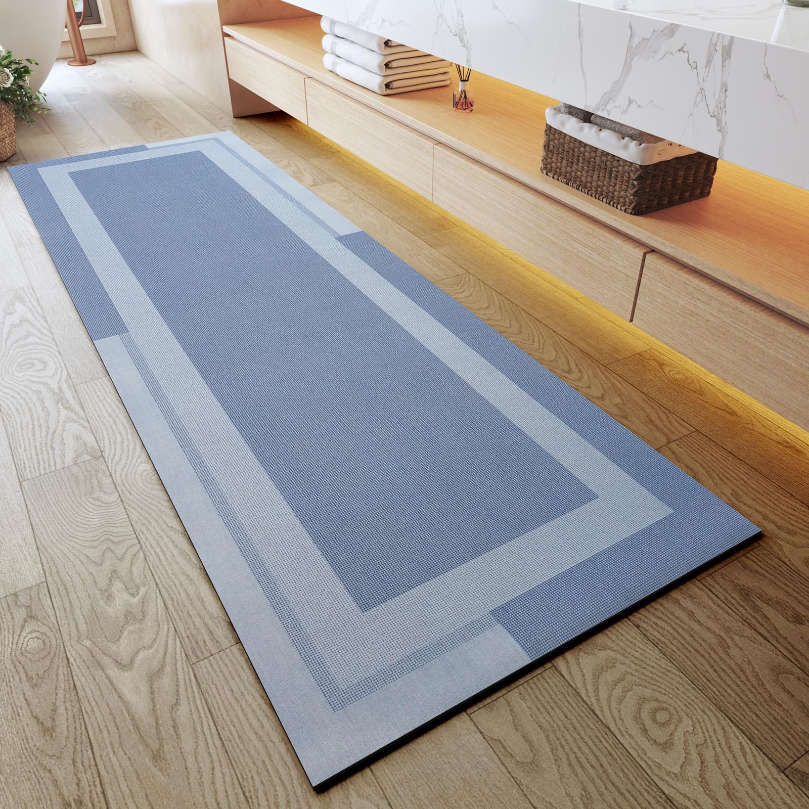 YDKGL Non Slip Bath Mat, Rubber Backing Ultra Thin Bathroom Rugs Fit Under Door Quick Dry Super Absorbent Washable Bath Rug Shower Mat for Bathroom Floor Bathtub Shower Sink, Easy Care Gray 16"x 24"