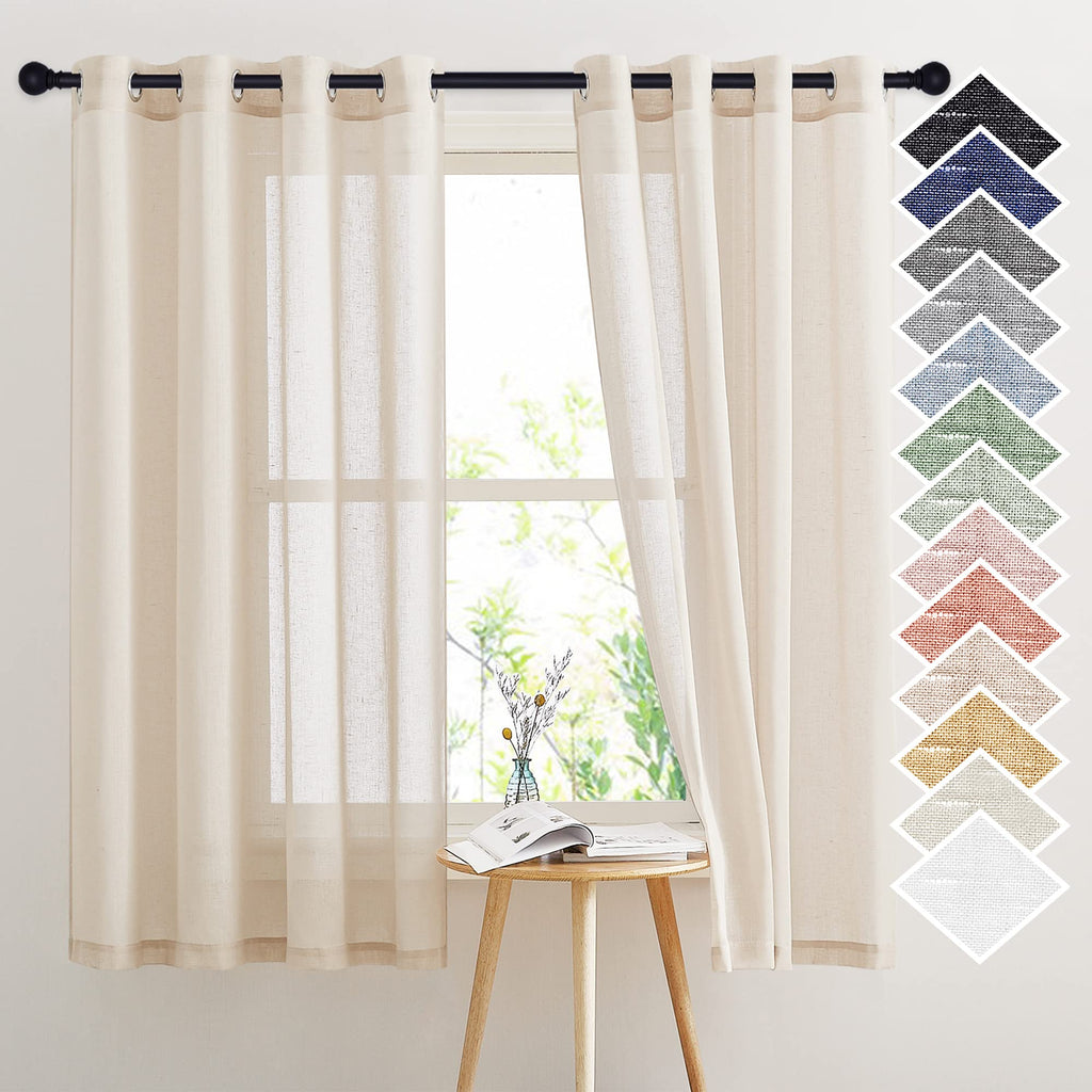 NICETOWN Linen Textured Semi Sheer Curtains 84 inches Length, Eyelet Top Bedroom Window Privacy Translucent Light Filtering Flax Sheer Drapes for Guest Room, 52 inches Wide, 2 Panels, Sea Mist