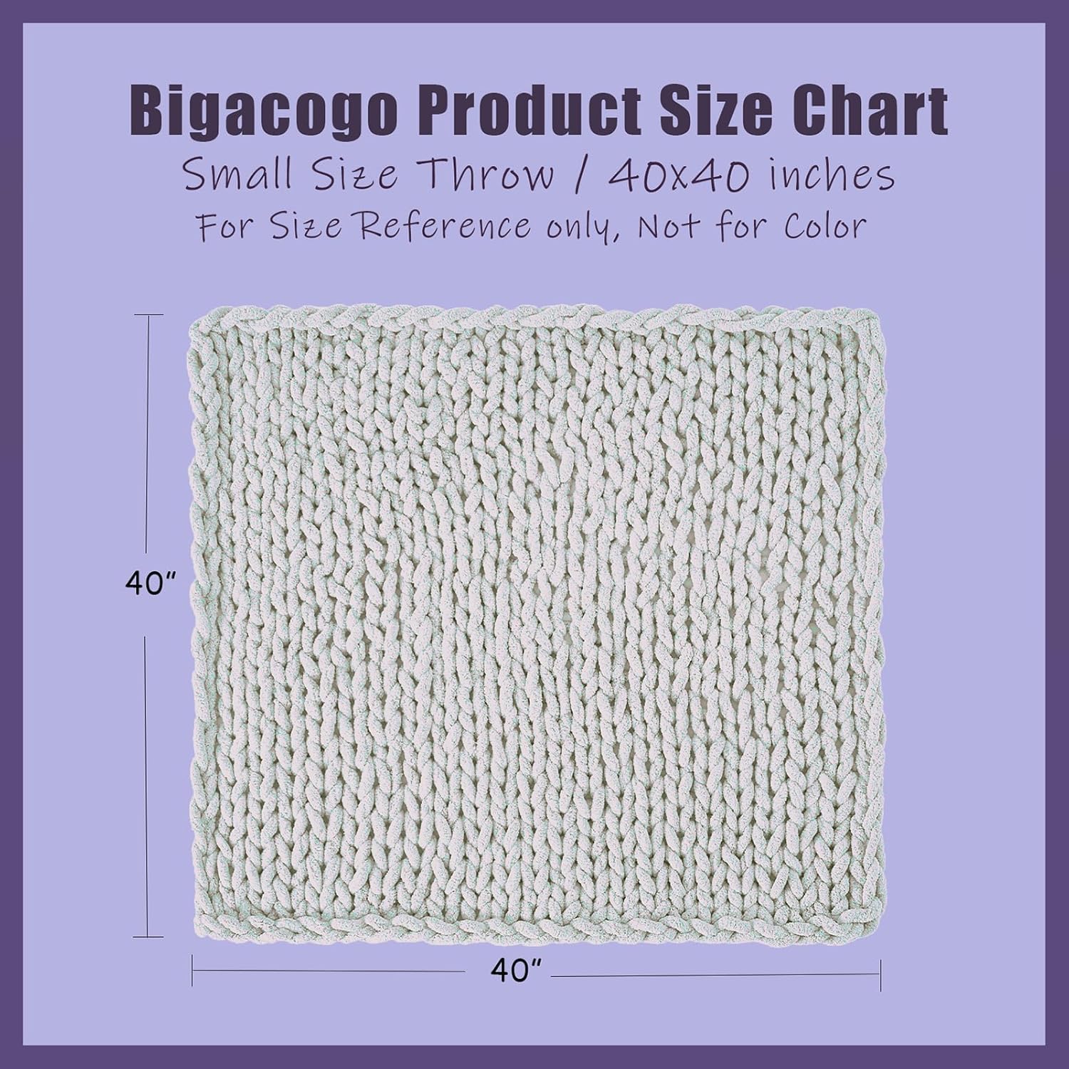 Bigacogo Chunky Knit Throw Blanket for Couch, 40x40 inches, 100% Hand Knitted with Thick Jumbo Chenille Yarn, Cozy Soft Large Rope Knot Cable Crochet Blankets for Sofa Bed Living Room, Dusty Blue