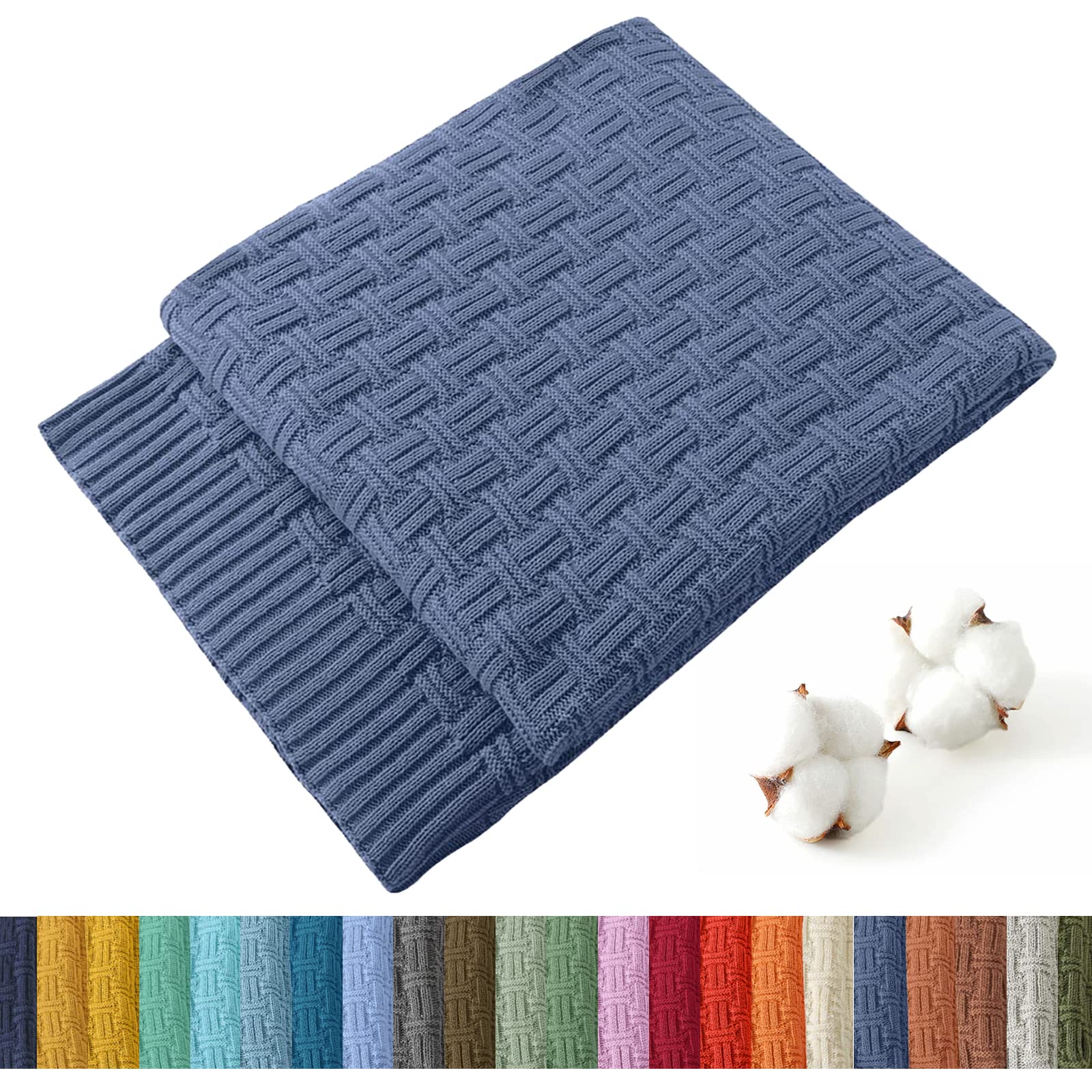TREELY 100% Cotton Knitted Throw Blanket Couch Cover Blanket(60 x 80 Inches, Light Sage Green)