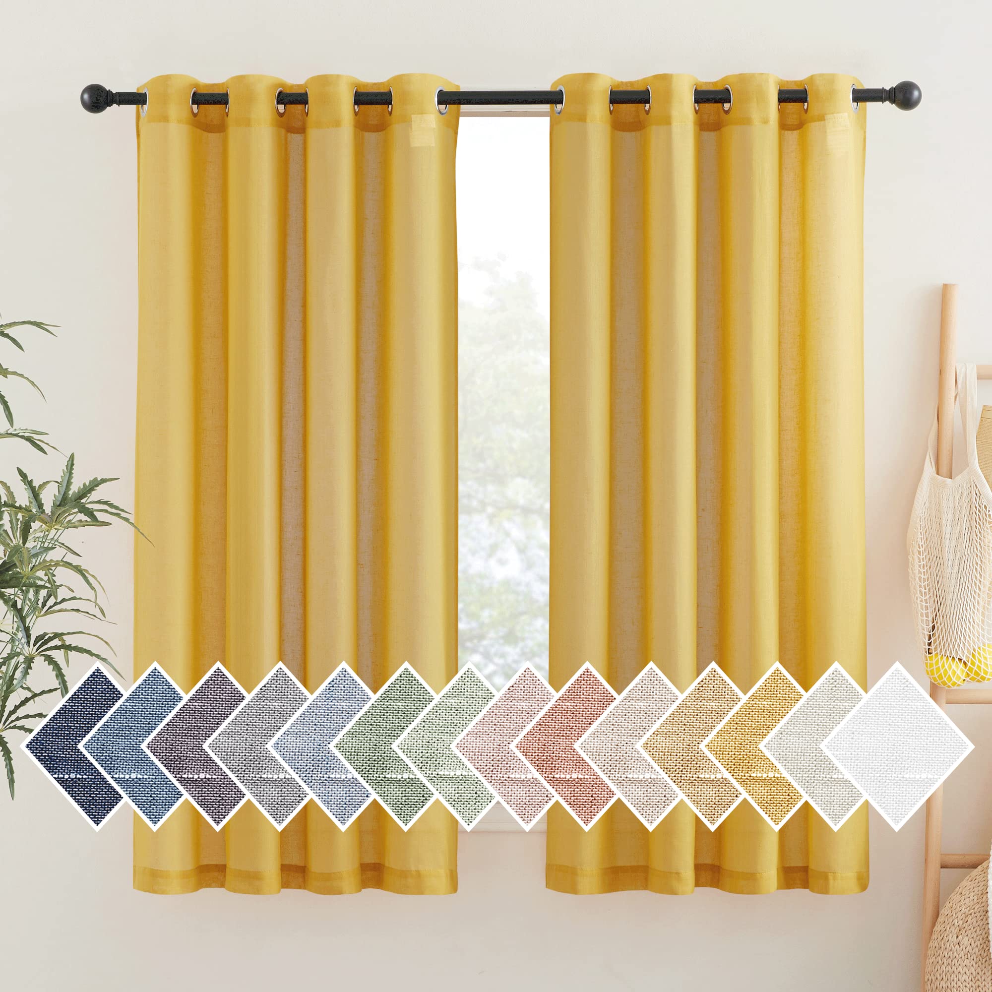 NICETOWN Linen Textured Semi Sheer Curtains 84 inches Length, Eyelet Top Bedroom Window Privacy Translucent Light Filtering Flax Sheer Drapes for Guest Room, 52 inches Wide, 2 Panels, Sea Mist