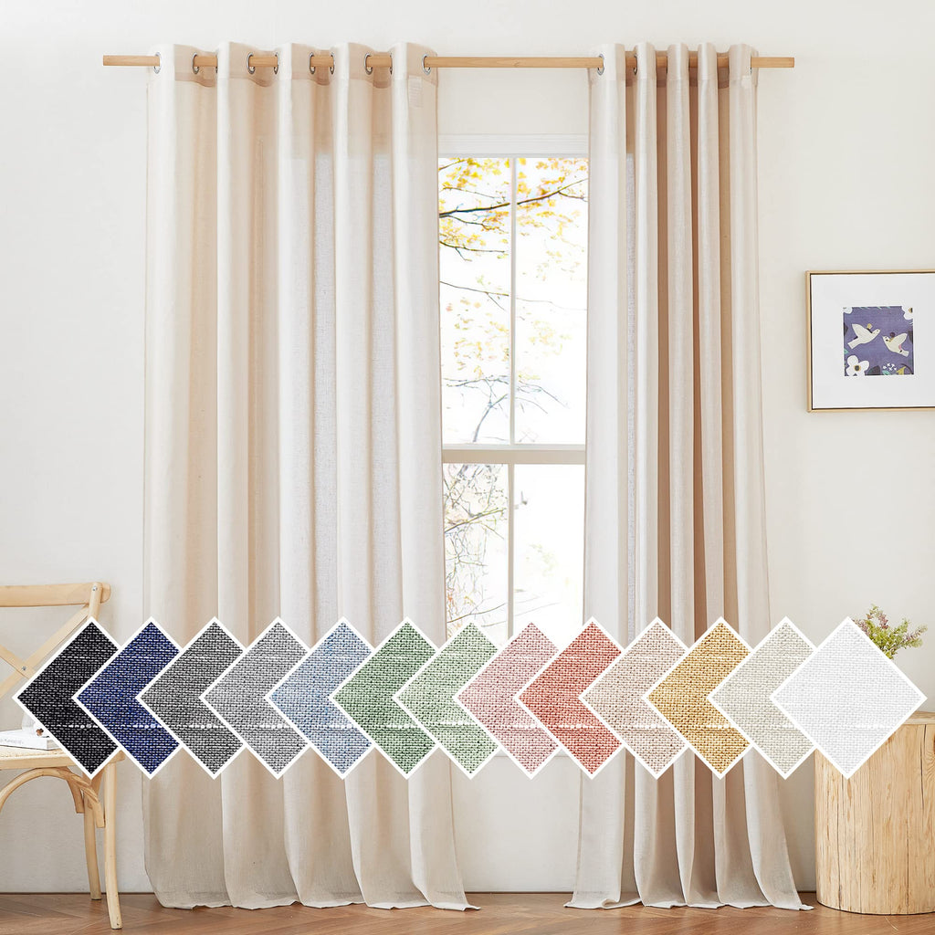 NICETOWN Linen Textured Semi Sheer Curtains 84 inches Length, Eyelet Top Bedroom Window Privacy Translucent Light Filtering Flax Sheer Drapes for Guest Room, 52 inches Wide, 2 Panels, Sea Mist
