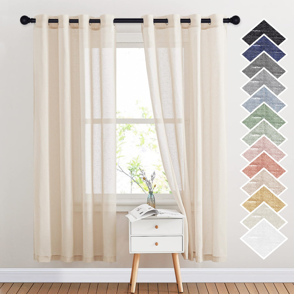 NICETOWN Linen Textured Semi Sheer Curtains 84 inches Length, Eyelet Top Bedroom Window Privacy Translucent Light Filtering Flax Sheer Drapes for Guest Room, 52 inches Wide, 2 Panels, Sea Mist