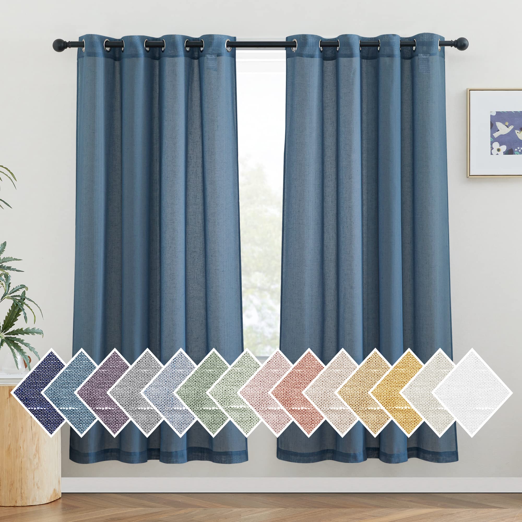 NICETOWN Linen Textured Semi Sheer Curtains 84 inches Length, Eyelet Top Bedroom Window Privacy Translucent Light Filtering Flax Sheer Drapes for Guest Room, 52 inches Wide, 2 Panels, Sea Mist