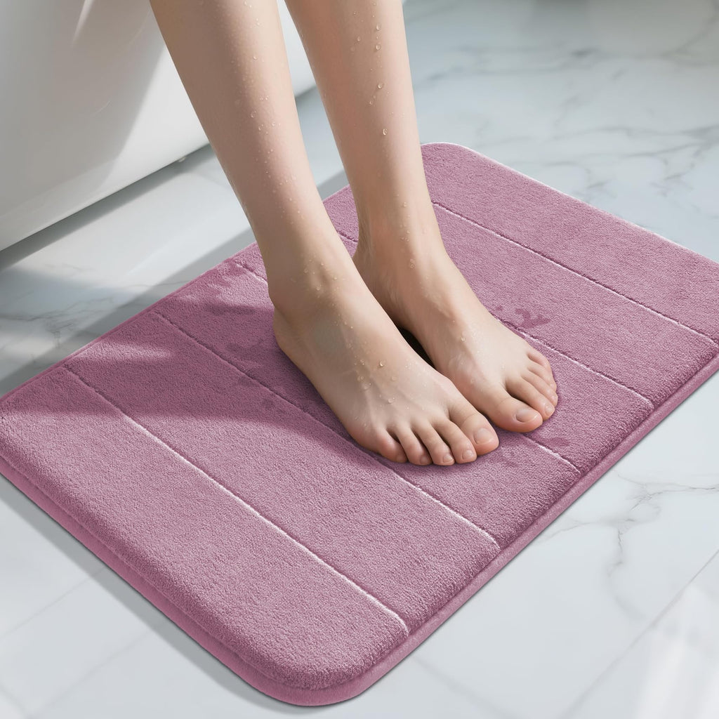 Yimobra Memory Foam Bath Mat, Super Soft Absorbent Bathroom Rug Non Slip, Quick Dry, Machine Washable Floor Carpet for Tub Shower, Home Decor Accessories, 24x17, Grey
