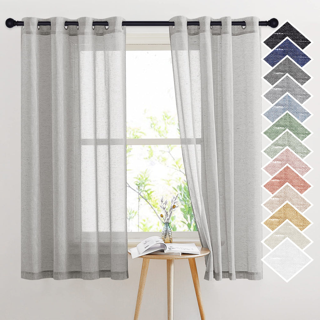 NICETOWN Linen Textured Semi Sheer Curtains 84 inches Length, Eyelet Top Bedroom Window Privacy Translucent Light Filtering Flax Sheer Drapes for Guest Room, 52 inches Wide, 2 Panels, Sea Mist