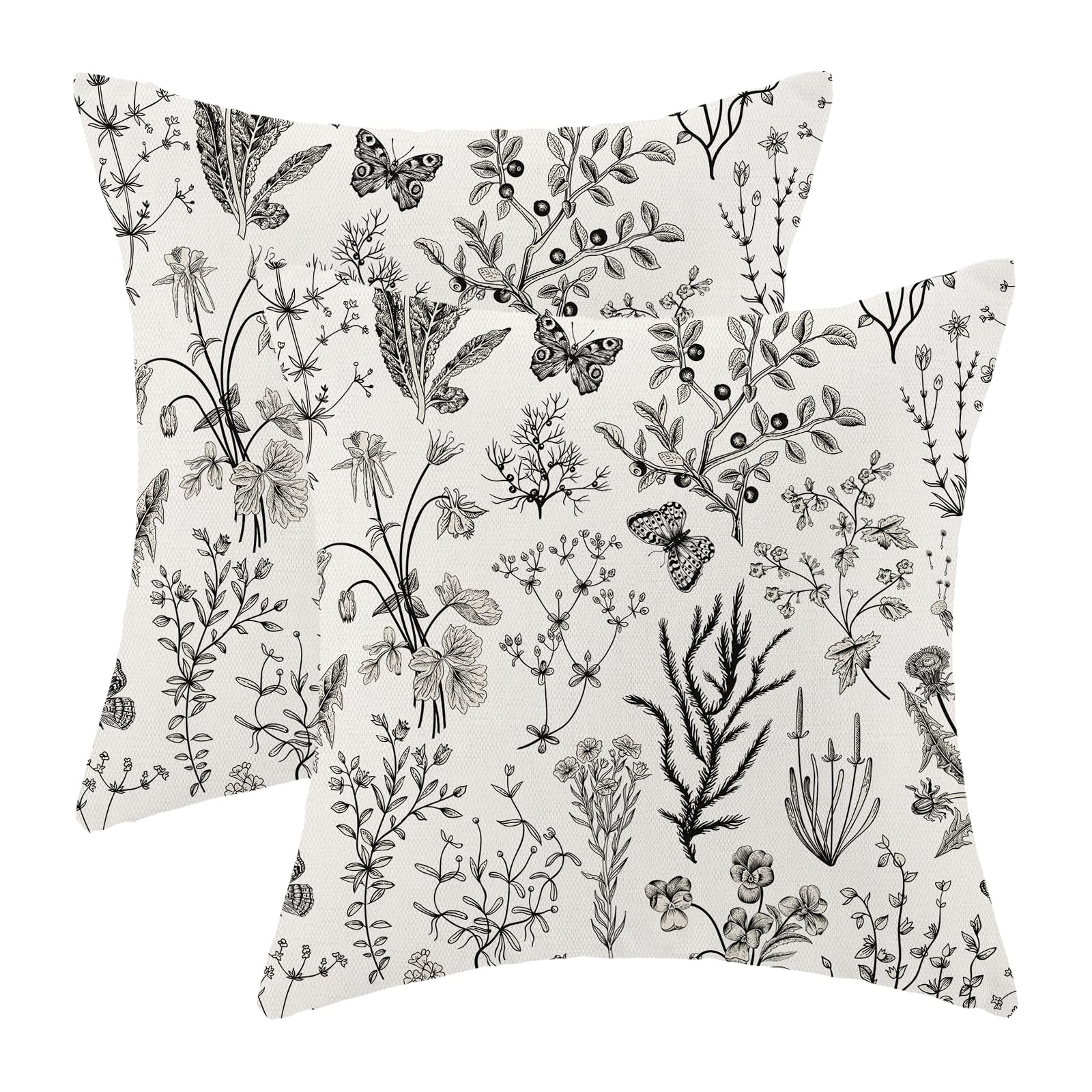 AEIOAE Spring Pillow Covers 18x18 Inch Set of 2,Sage Green Wild Flower Plant Throw Pillows Case,Seasonal Floral Outdoor Decorative Square Linen Farmhouse Decor Cushion Covers for Home Sofa Bed Couch