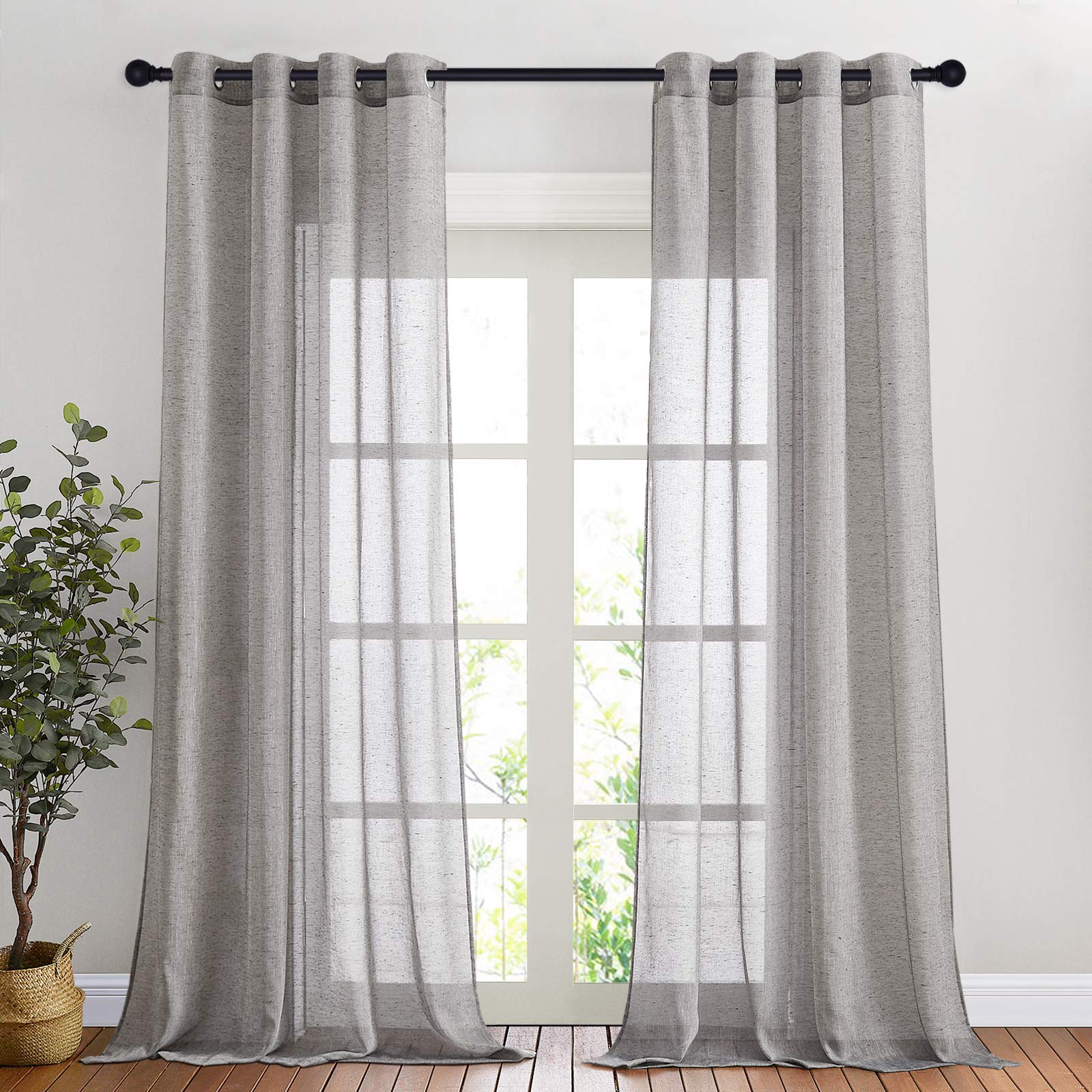 NICETOWN Linen Textured Semi Sheer Curtains 84 inches Length, Eyelet Top Bedroom Window Privacy Translucent Light Filtering Flax Sheer Drapes for Guest Room, 52 inches Wide, 2 Panels, Sea Mist