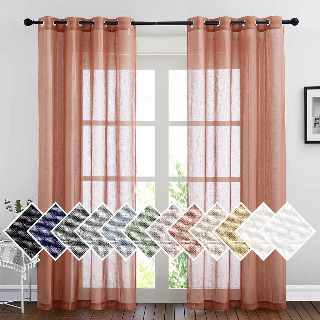 NICETOWN Linen Textured Semi Sheer Curtains 84 inches Length, Eyelet Top Bedroom Window Privacy Translucent Light Filtering Flax Sheer Drapes for Guest Room, 52 inches Wide, 2 Panels, Sea Mist