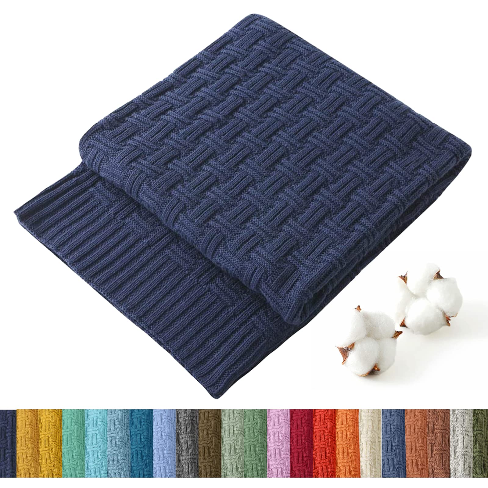 TREELY 100% Cotton Knitted Throw Blanket Couch Cover Blanket(60 x 80 Inches, Light Sage Green)