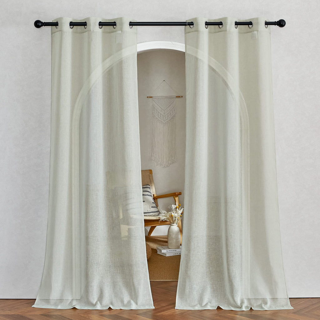 NICETOWN Linen Textured Semi Sheer Curtains 84 inches Length, Eyelet Top Bedroom Window Privacy Translucent Light Filtering Flax Sheer Drapes for Guest Room, 52 inches Wide, 2 Panels, Sea Mist