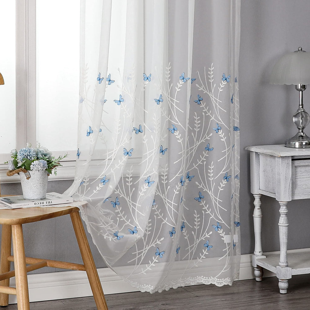VISIONTEX 2 Panels Sheer Curtains 84 Inches Long, Cream Beige Floral Leaf Embroidered Semi Sheer Voile Curtains, Rod Pocket Light Filtering Window Drapes for Bedroom Living Room 54W x 84L