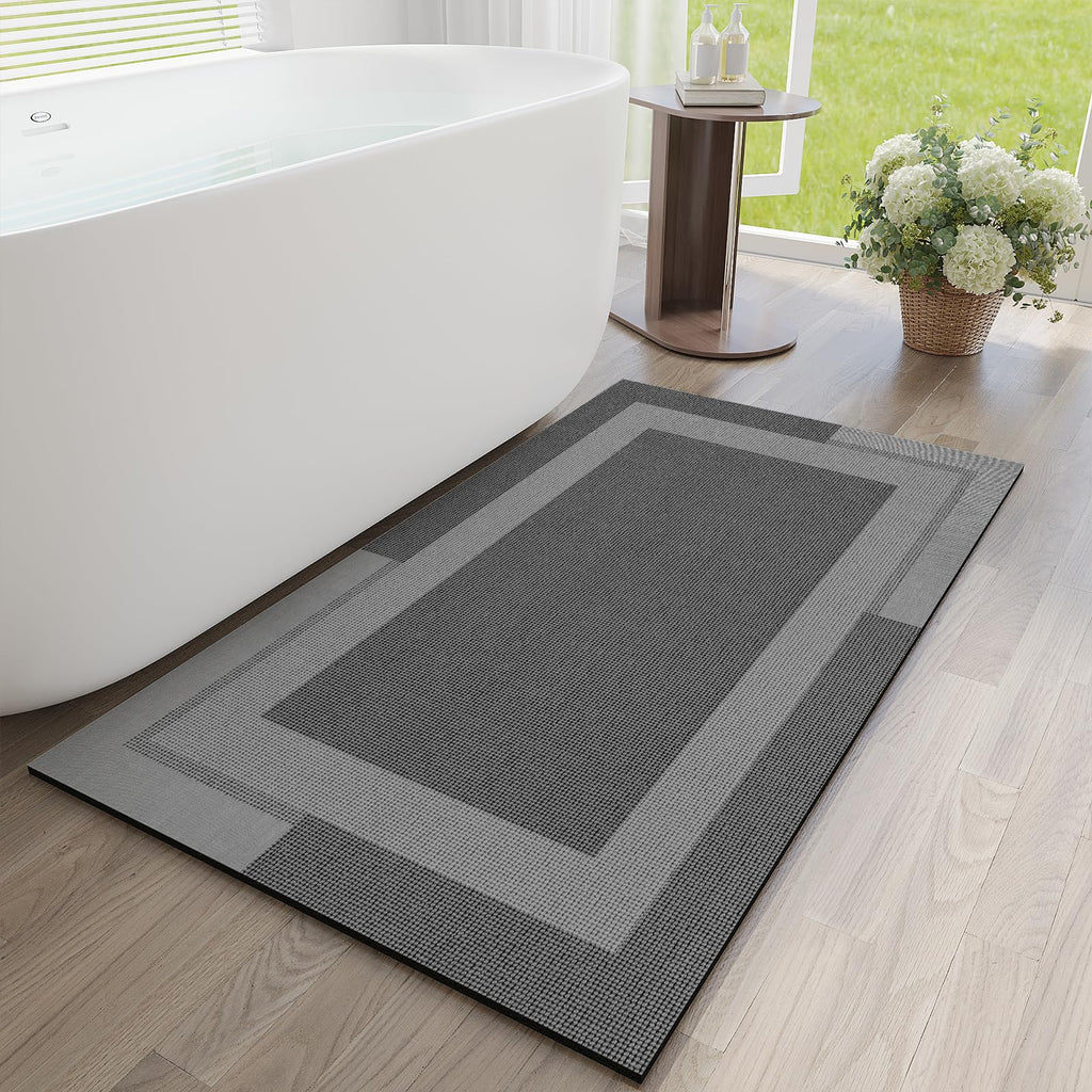 YDKGL Non Slip Bath Mat, Rubber Backing Ultra Thin Bathroom Rugs Fit Under Door Quick Dry Super Absorbent Washable Bath Rug Shower Mat for Bathroom Floor Bathtub Shower Sink, Easy Care Gray 16"x 24"