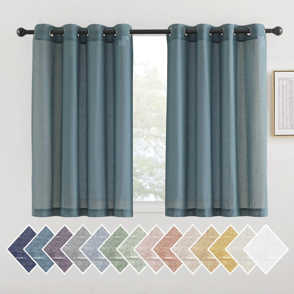 NICETOWN Linen Textured Semi Sheer Curtains 84 inches Length, Eyelet Top Bedroom Window Privacy Translucent Light Filtering Flax Sheer Drapes for Guest Room, 52 inches Wide, 2 Panels, Sea Mist