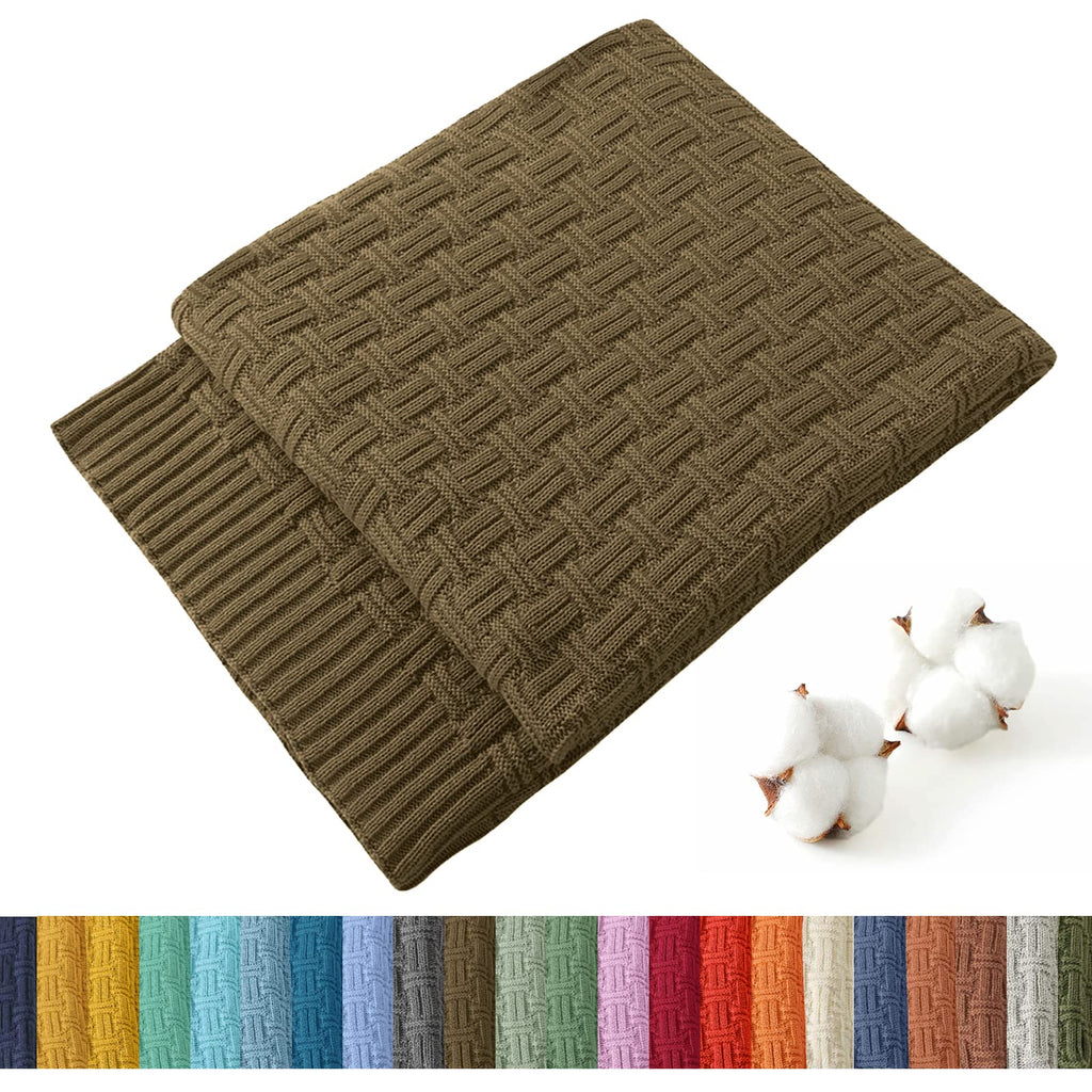 TREELY 100% Cotton Knitted Throw Blanket Couch Cover Blanket(60 x 80 Inches, Light Sage Green)