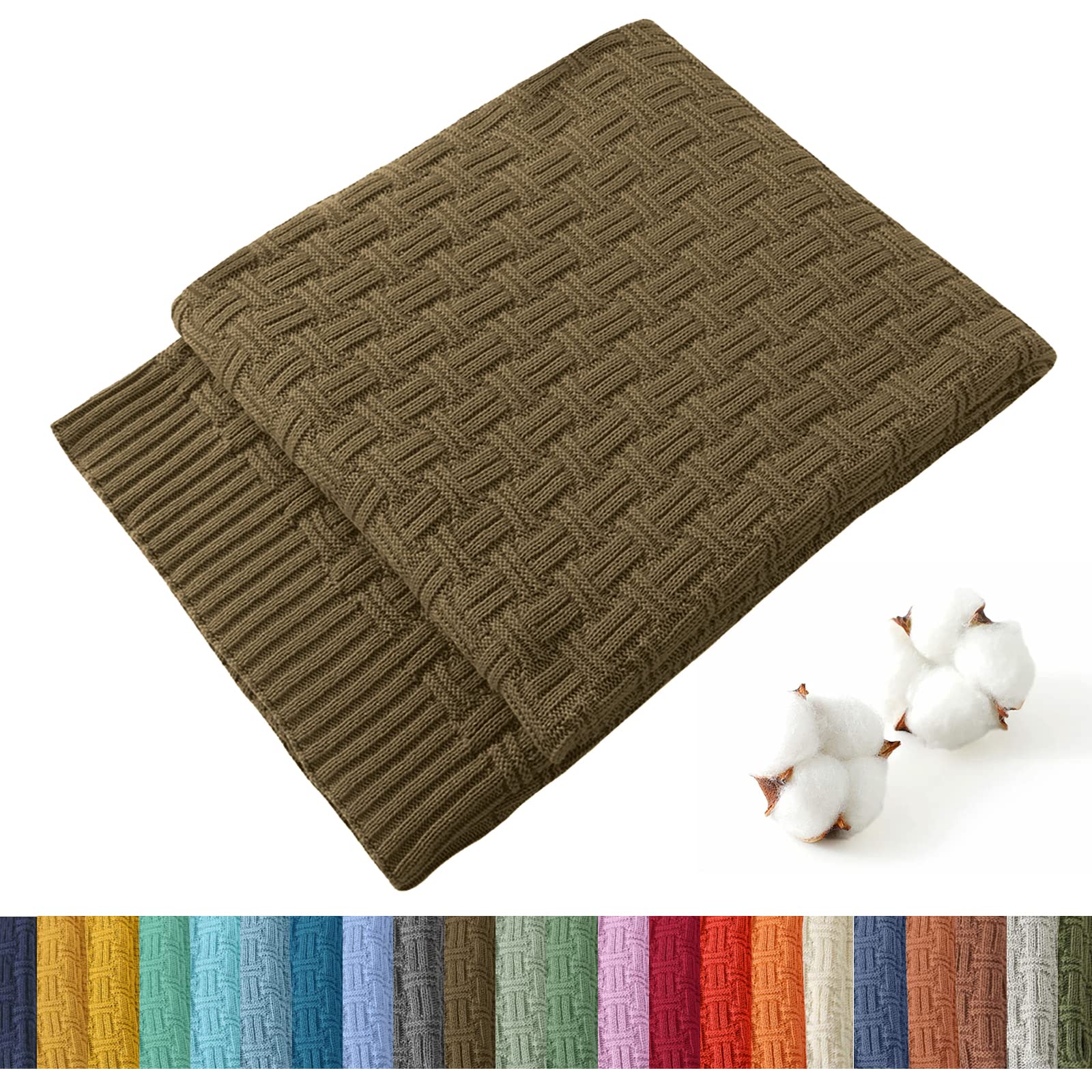 TREELY 100% Cotton Knitted Throw Blanket Couch Cover Blanket(60 x 80 Inches, Light Sage Green)