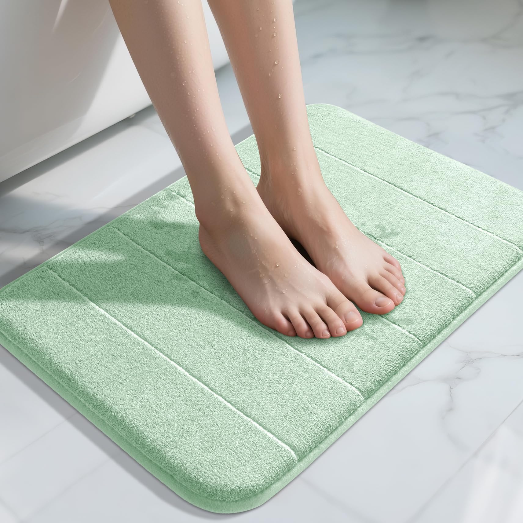 Yimobra Memory Foam Bath Mat, Super Soft Absorbent Bathroom Rug Non Slip, Quick Dry, Machine Washable Floor Carpet for Tub Shower, Home Decor Accessories, 24x17, Grey