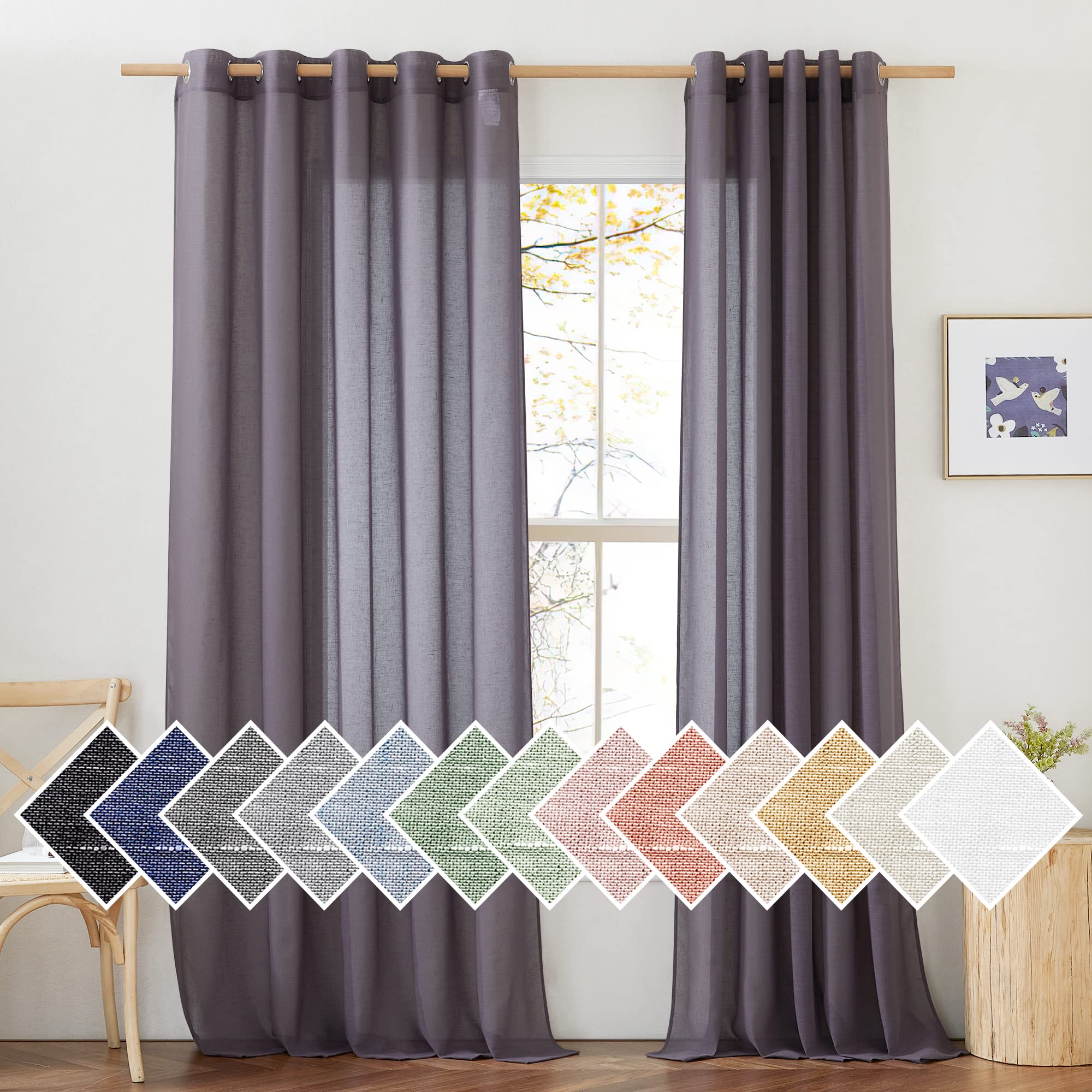 NICETOWN Linen Textured Semi Sheer Curtains 84 inches Length, Eyelet Top Bedroom Window Privacy Translucent Light Filtering Flax Sheer Drapes for Guest Room, 52 inches Wide, 2 Panels, Sea Mist