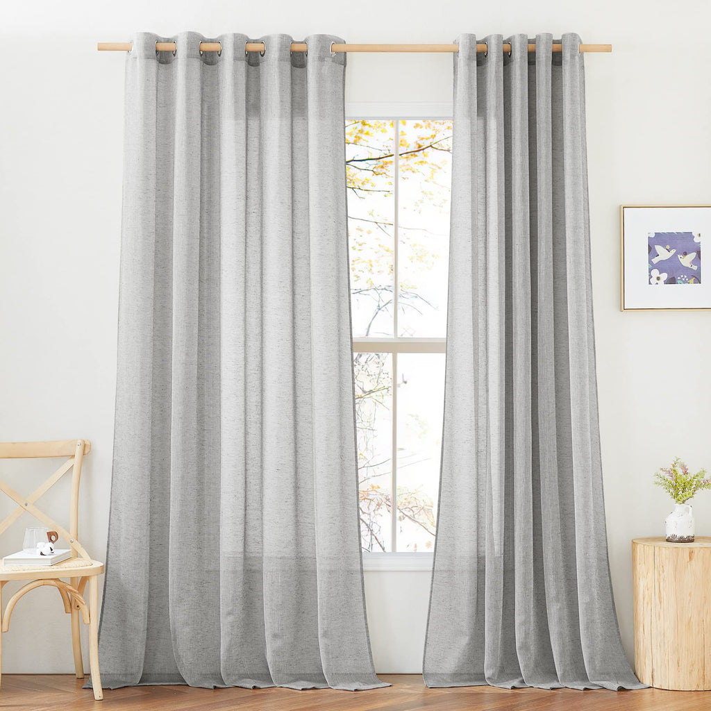 NICETOWN Linen Textured Semi Sheer Curtains 84 inches Length, Eyelet Top Bedroom Window Privacy Translucent Light Filtering Flax Sheer Drapes for Guest Room, 52 inches Wide, 2 Panels, Sea Mist