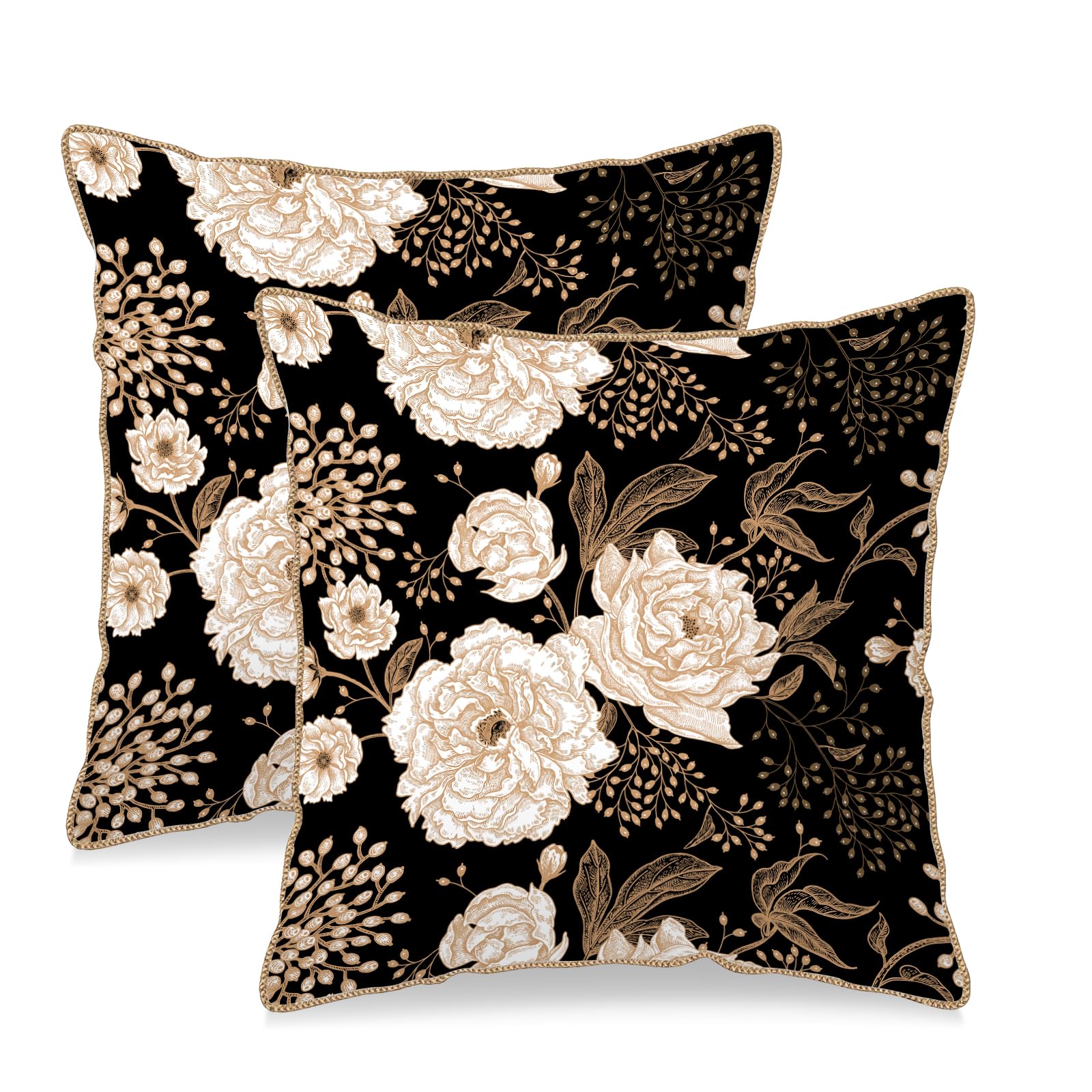 Vintage Floral Soft Velvet Throw Pillow Covers Set of 2 Burnt Orange Navy Flowers Plant Decorative Pillow Covers 18x18 Inch Art Botanical Pillow Case For Sofa Couch Outdoor Farmhouse Home Decor