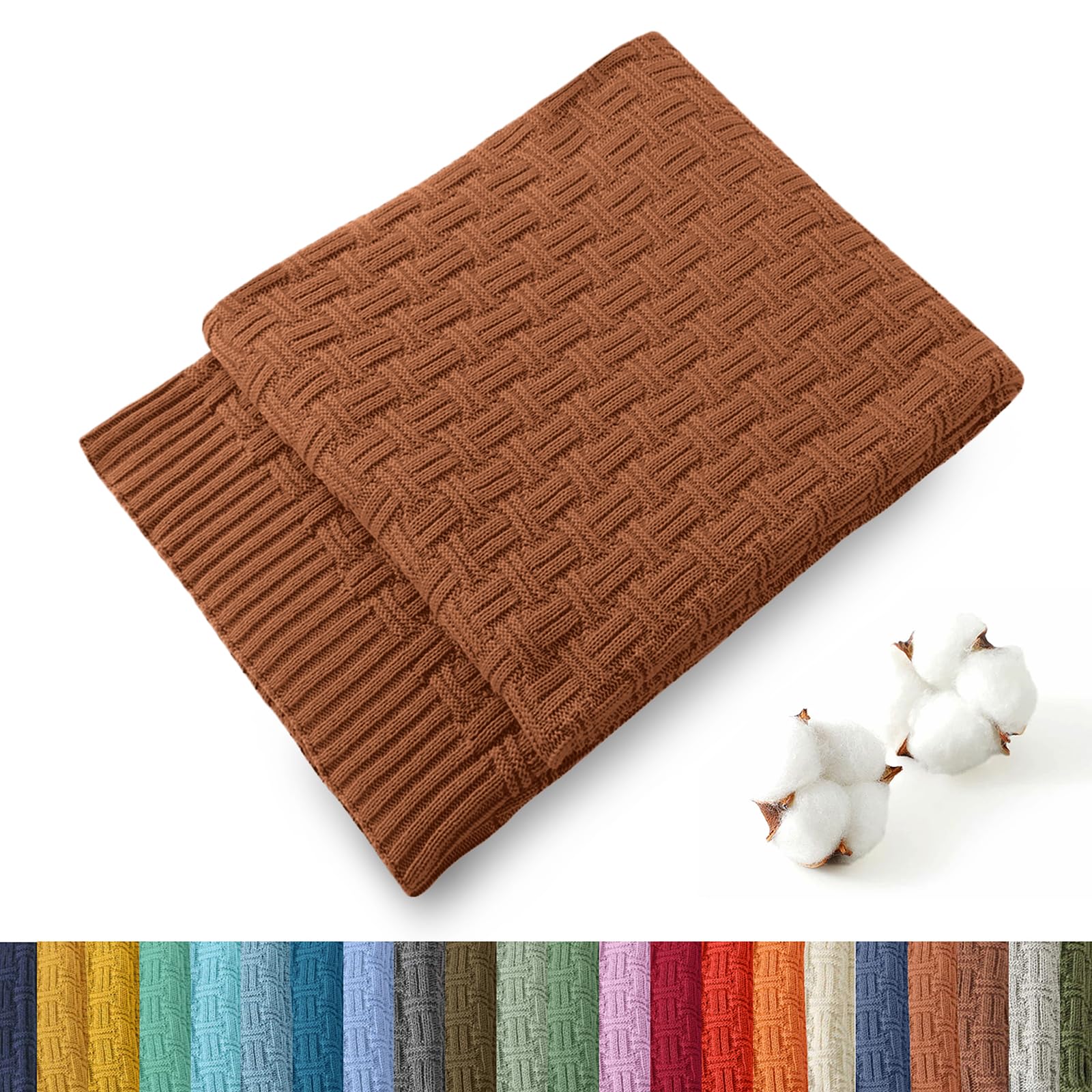 TREELY 100% Cotton Knitted Throw Blanket Couch Cover Blanket(60 x 80 Inches, Light Sage Green)
