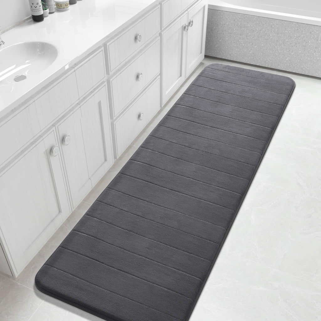Yimobra Memory Foam Bath Mat, Super Soft Absorbent Bathroom Rug Non Slip, Quick Dry, Machine Washable Floor Carpet for Tub Shower, Home Decor Accessories, 24x17, Grey
