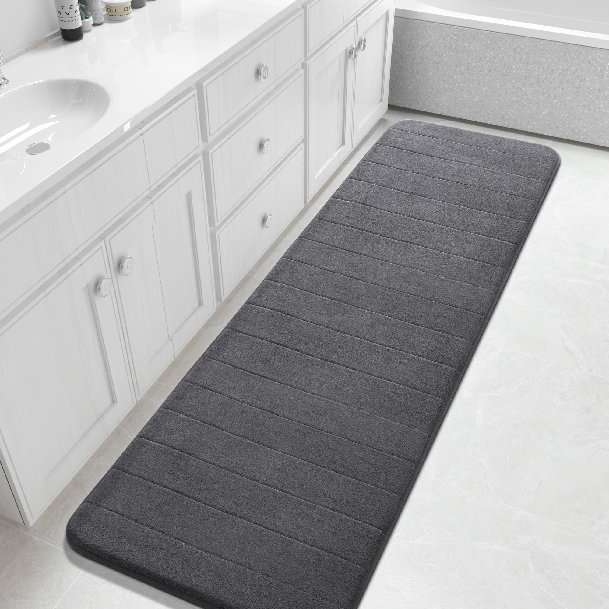 Yimobra Memory Foam Bath Mat, Super Soft Absorbent Bathroom Rug Non Slip, Quick Dry, Machine Washable Floor Carpet for Tub Shower, Home Decor Accessories, 24x17, Grey