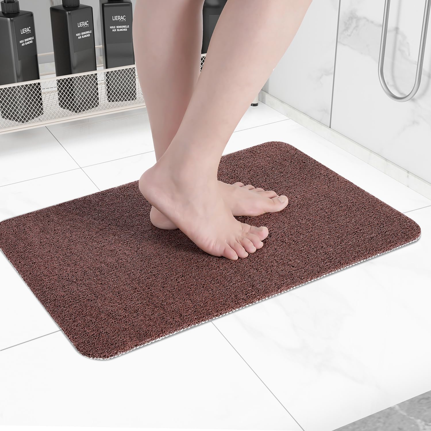 Hargiis Non Slip Bathtub Mat, Foot Scrubber Anti Slip Fast Drying Shower Mat for Tub, Floor,Bathroom, Home, Kitchen, Hotel, Beige, 24x16 Inches