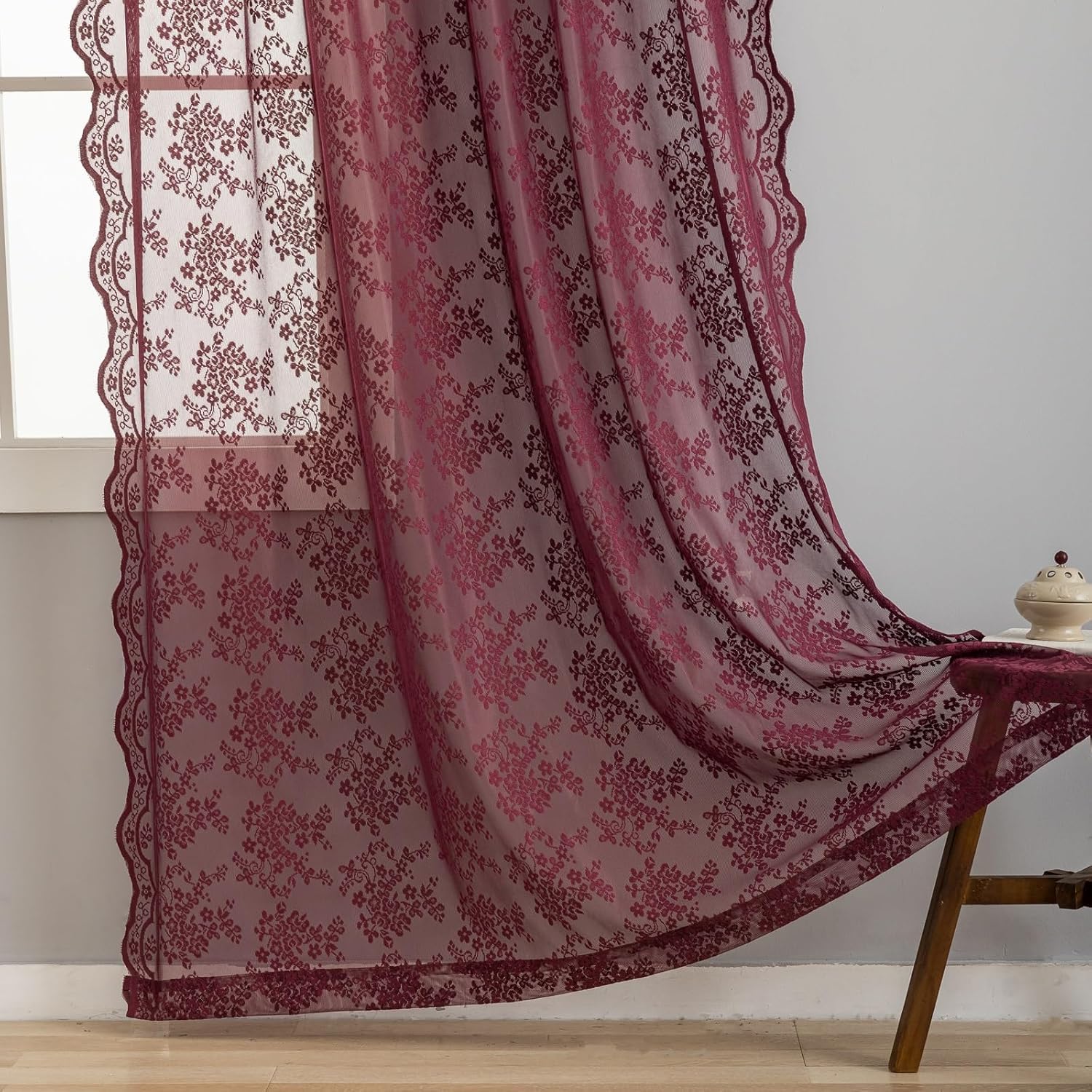 YJ YANJUN Vintage Lace Curtains 84 Inches Long-Victorian Floral Pattern Ivory Sheer Curtain Panels for Living Room Bedroom French Door, Light Filtering Drapes, 2 Panels 52W x 84L Cream