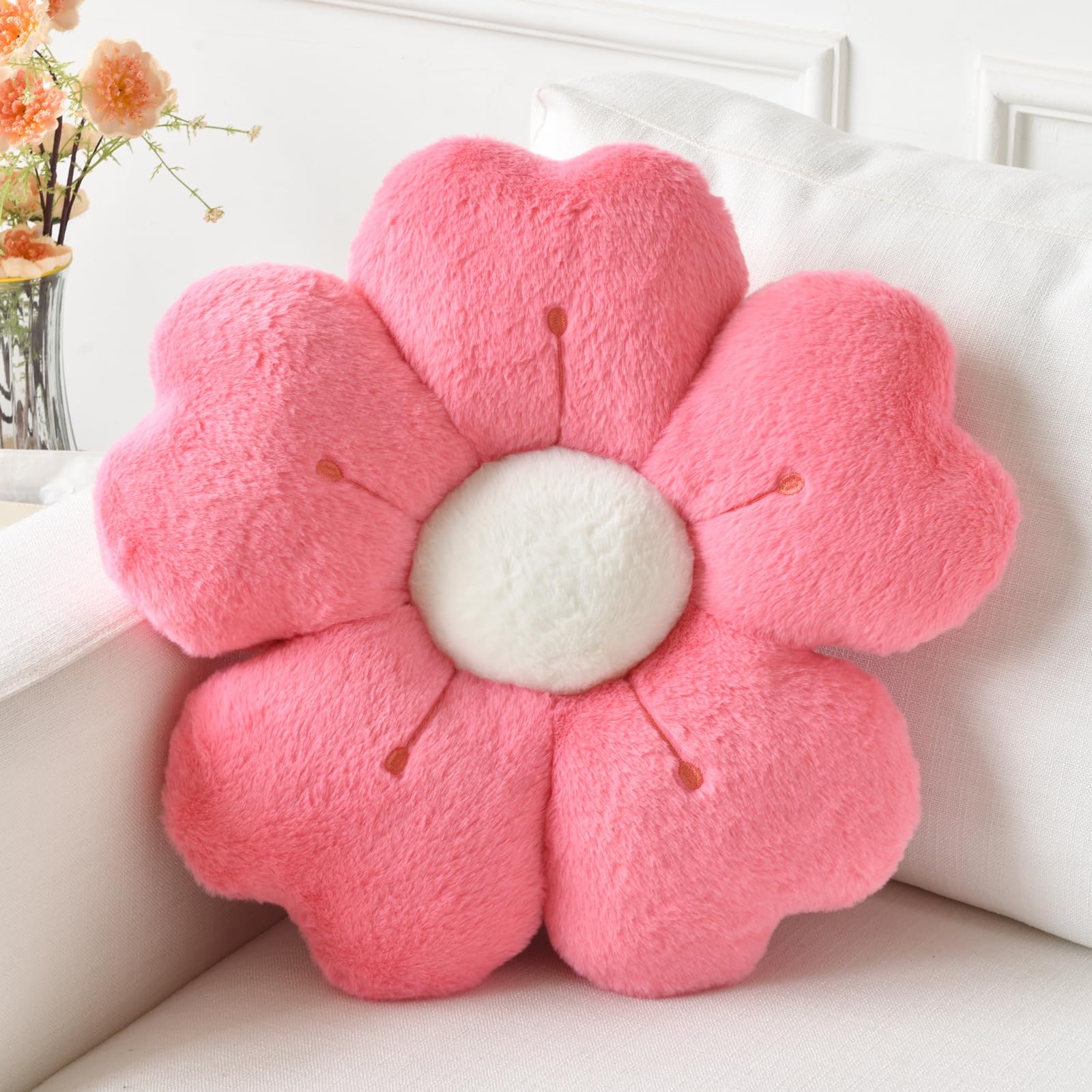 Flower Pillow, Cute Decorative Throw Pillow (White, 15 Inches) | Flower Shaped Pillow, Decorative Throw Pillows for Bed Couch, Cute Daisy Pillow Dorm Decor Floor Seating Cushion