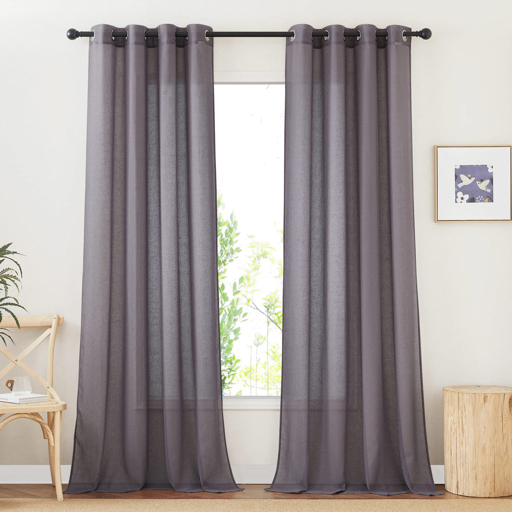 NICETOWN Linen Textured Semi Sheer Curtains 84 inches Length, Eyelet Top Bedroom Window Privacy Translucent Light Filtering Flax Sheer Drapes for Guest Room, 52 inches Wide, 2 Panels, Sea Mist