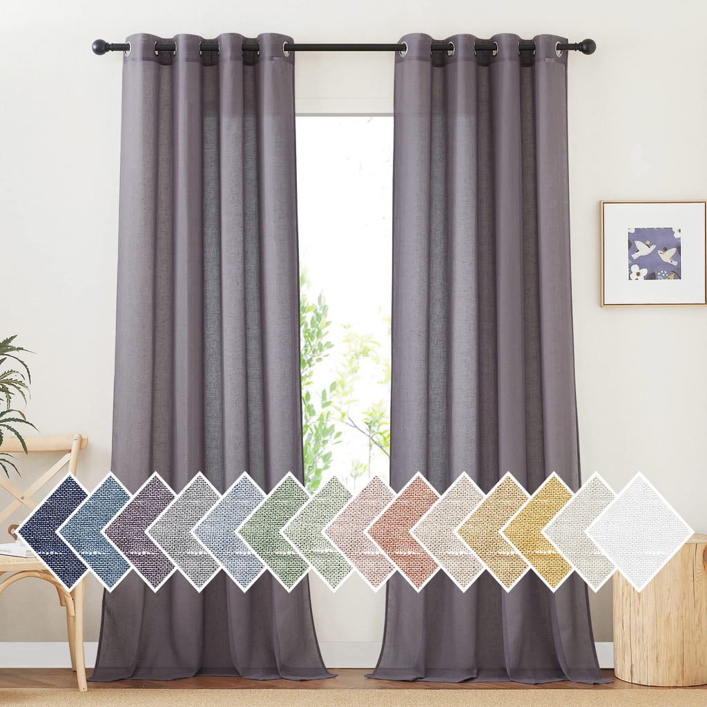 NICETOWN Linen Textured Semi Sheer Curtains 84 inches Length, Eyelet Top Bedroom Window Privacy Translucent Light Filtering Flax Sheer Drapes for Guest Room, 52 inches Wide, 2 Panels, Sea Mist