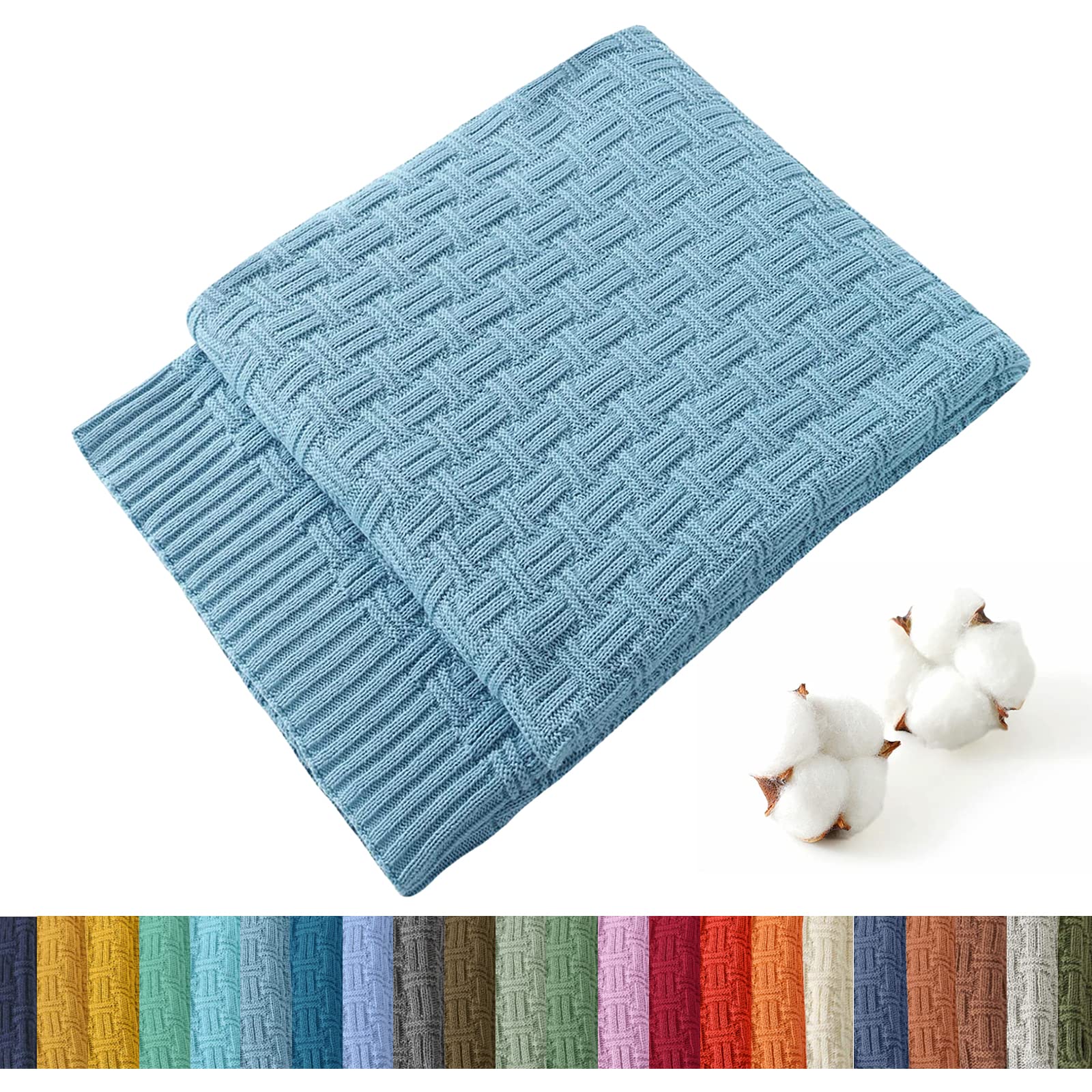 TREELY 100% Cotton Knitted Throw Blanket Couch Cover Blanket(60 x 80 Inches, Light Sage Green)