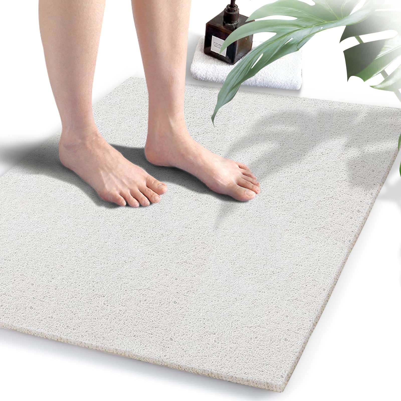 godehone Shower Mats Non Slip Without Suction Cups, PVC Loofah Bathroom Mats, Loofah Mats for Shower and Bathroom, Quick Drying, 15.7× 36 Inch, Grey