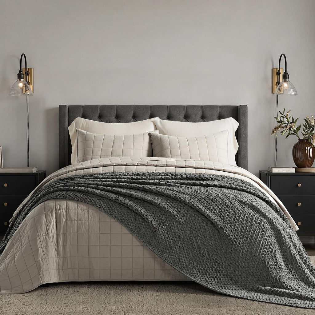 EVERGRACEHOME Chunky Chenille Knit Throw Blanket for Couch, Soft Luxurious Moss Stitch Blankets for Bed, Cozy Decorative Farmhouse Knitted Throws for Sofa, Sand Dune, 60" x 80"