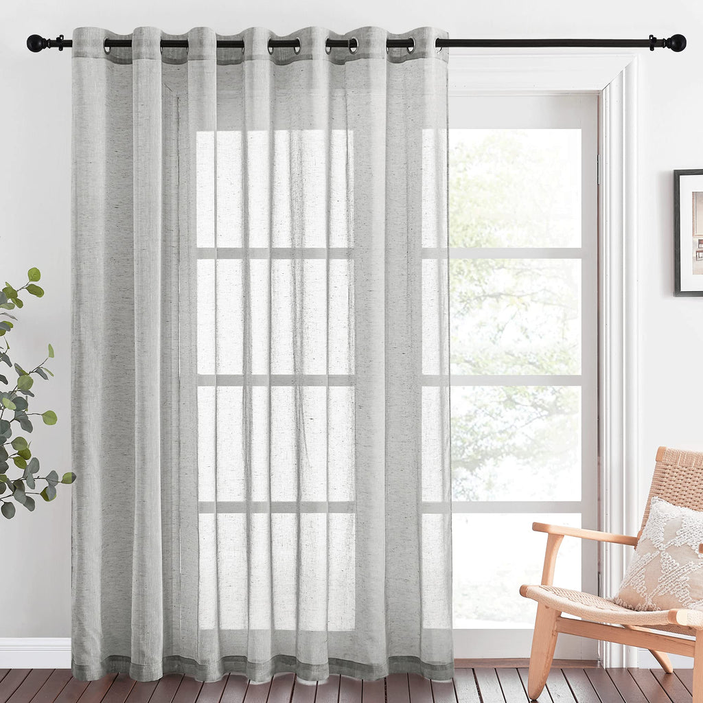 NICETOWN Linen Textured Semi Sheer Curtains 84 inches Length, Eyelet Top Bedroom Window Privacy Translucent Light Filtering Flax Sheer Drapes for Guest Room, 52 inches Wide, 2 Panels, Sea Mist