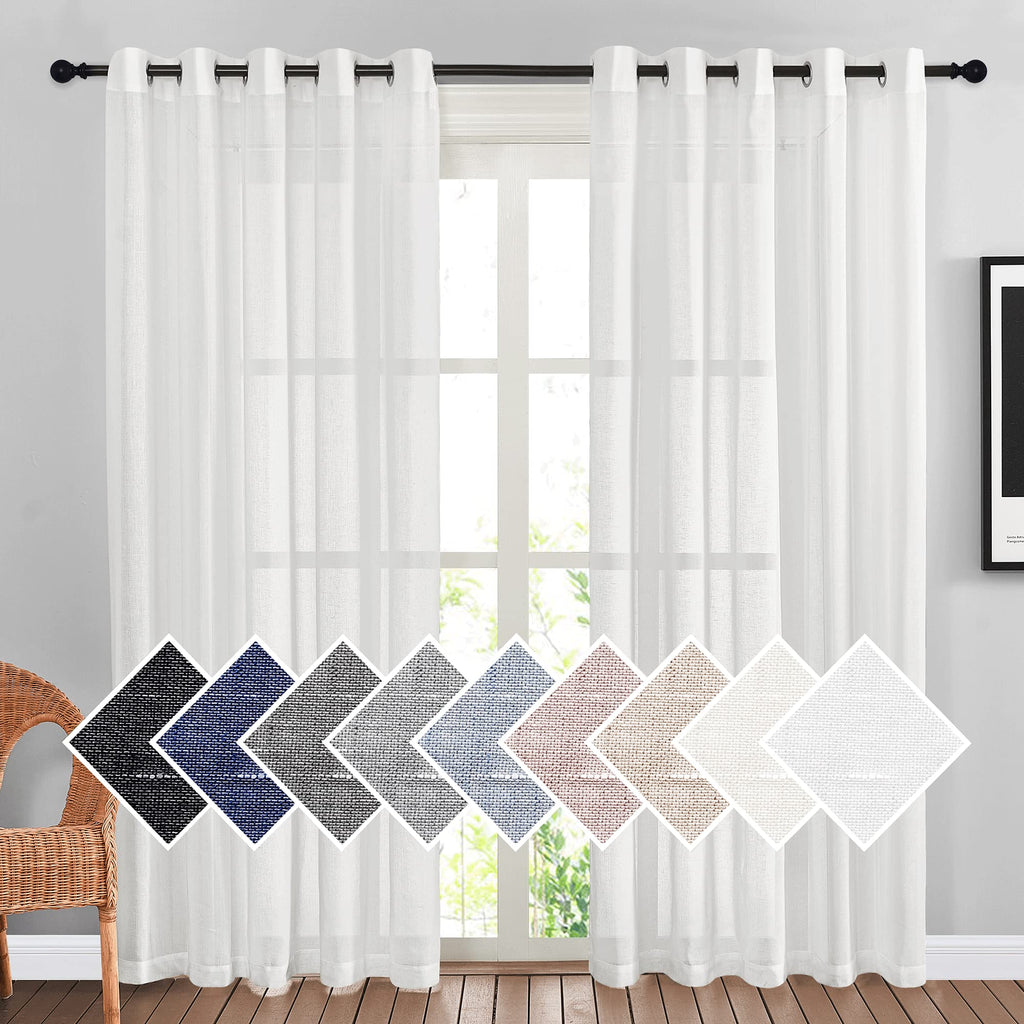 NICETOWN Linen Textured Semi Sheer Curtains 84 inches Length, Eyelet Top Bedroom Window Privacy Translucent Light Filtering Flax Sheer Drapes for Guest Room, 52 inches Wide, 2 Panels, Sea Mist