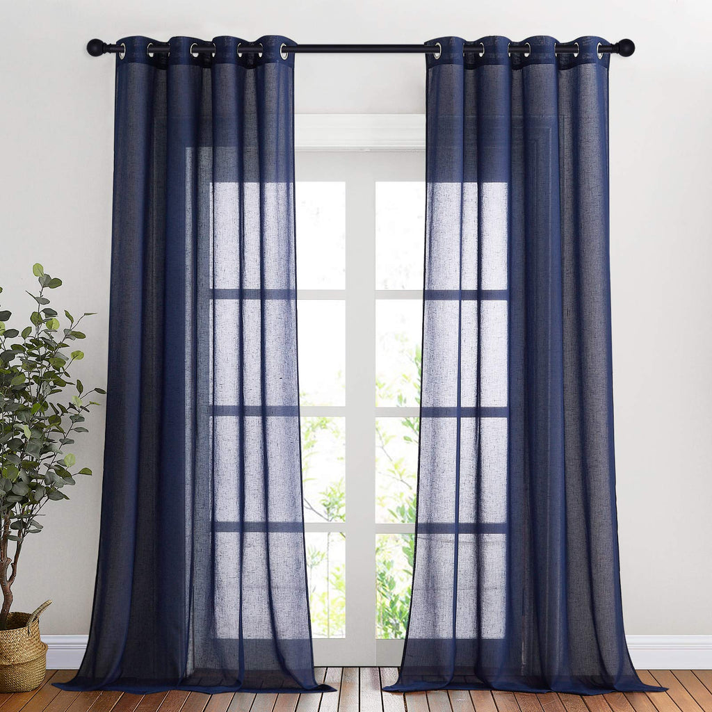NICETOWN Linen Textured Semi Sheer Curtains 84 inches Length, Eyelet Top Bedroom Window Privacy Translucent Light Filtering Flax Sheer Drapes for Guest Room, 52 inches Wide, 2 Panels, Sea Mist