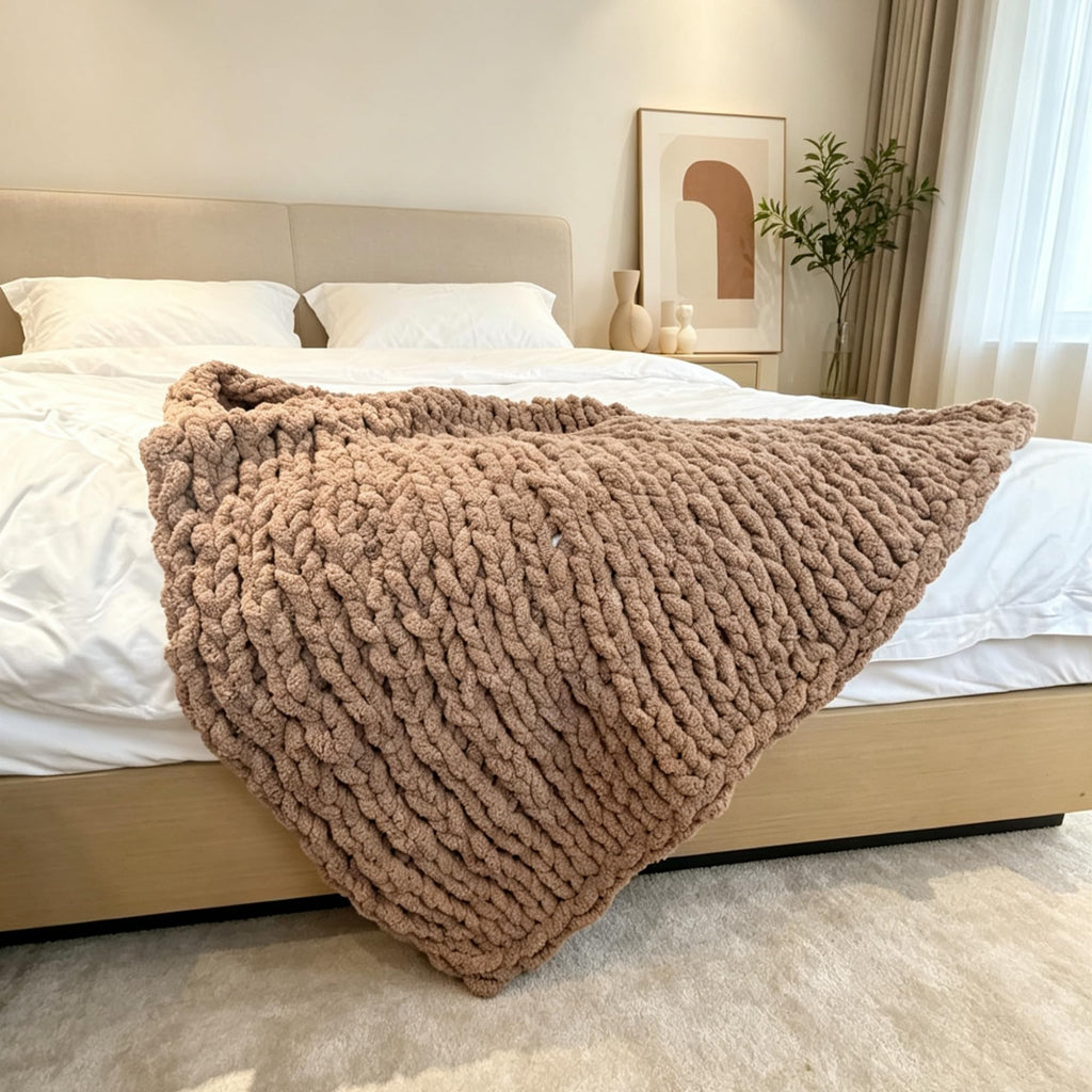 Chunky Knit Blanket Throw 40"×40", Hand Knitted Warm Chenille Throw Blanket, Home Decor Soft Thick Yarn Cable Knit Blanket, Soft Breathable Fleece Banket Christmas for Couch Bed Sofa Best Gift (Gray)