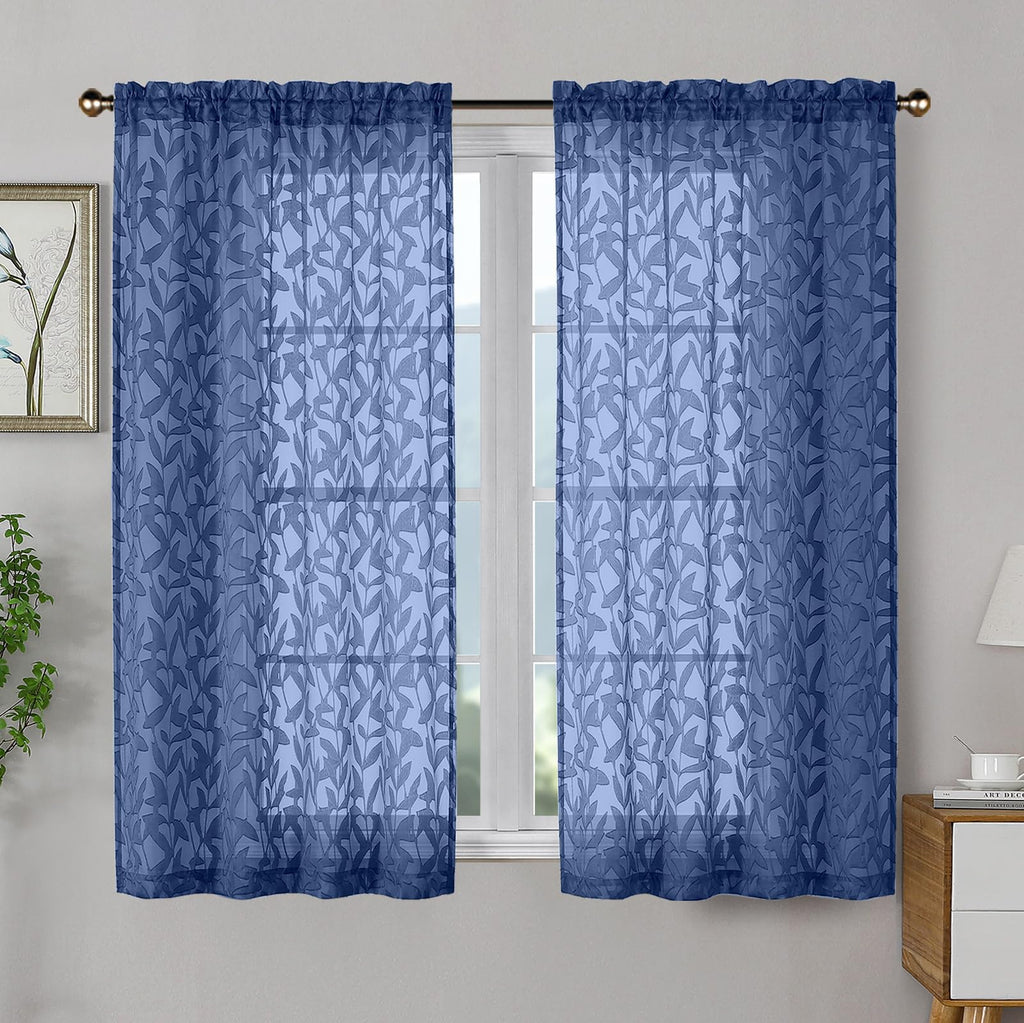 OWENIE Leyna 2 Panels Sage Green Sheer Curtains 63 Inch Length for Bedroom, Soft Lightweight Jacquard Clip Window Curtain for Living Room, Double Rod Pockets Textured Drapes, Each 40Wx63L Inches