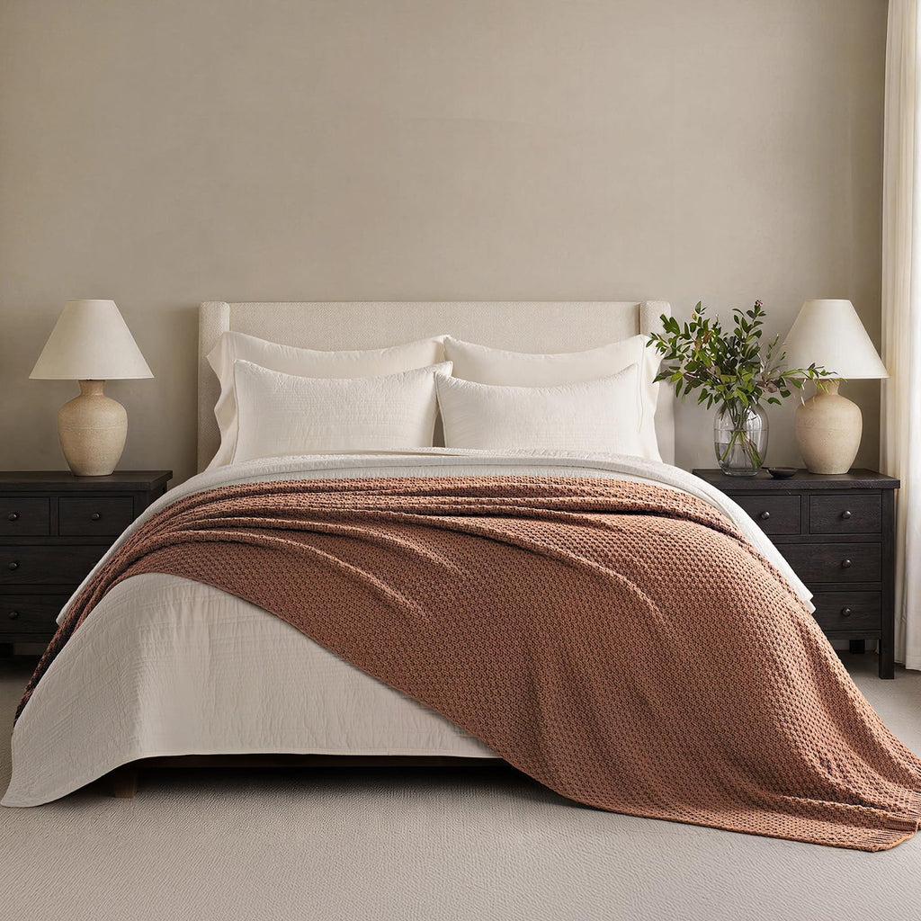 EVERGRACEHOME Chunky Chenille Knit Throw Blanket for Couch, Soft Luxurious Moss Stitch Blankets for Bed, Cozy Decorative Farmhouse Knitted Throws for Sofa, Sand Dune, 60" x 80"