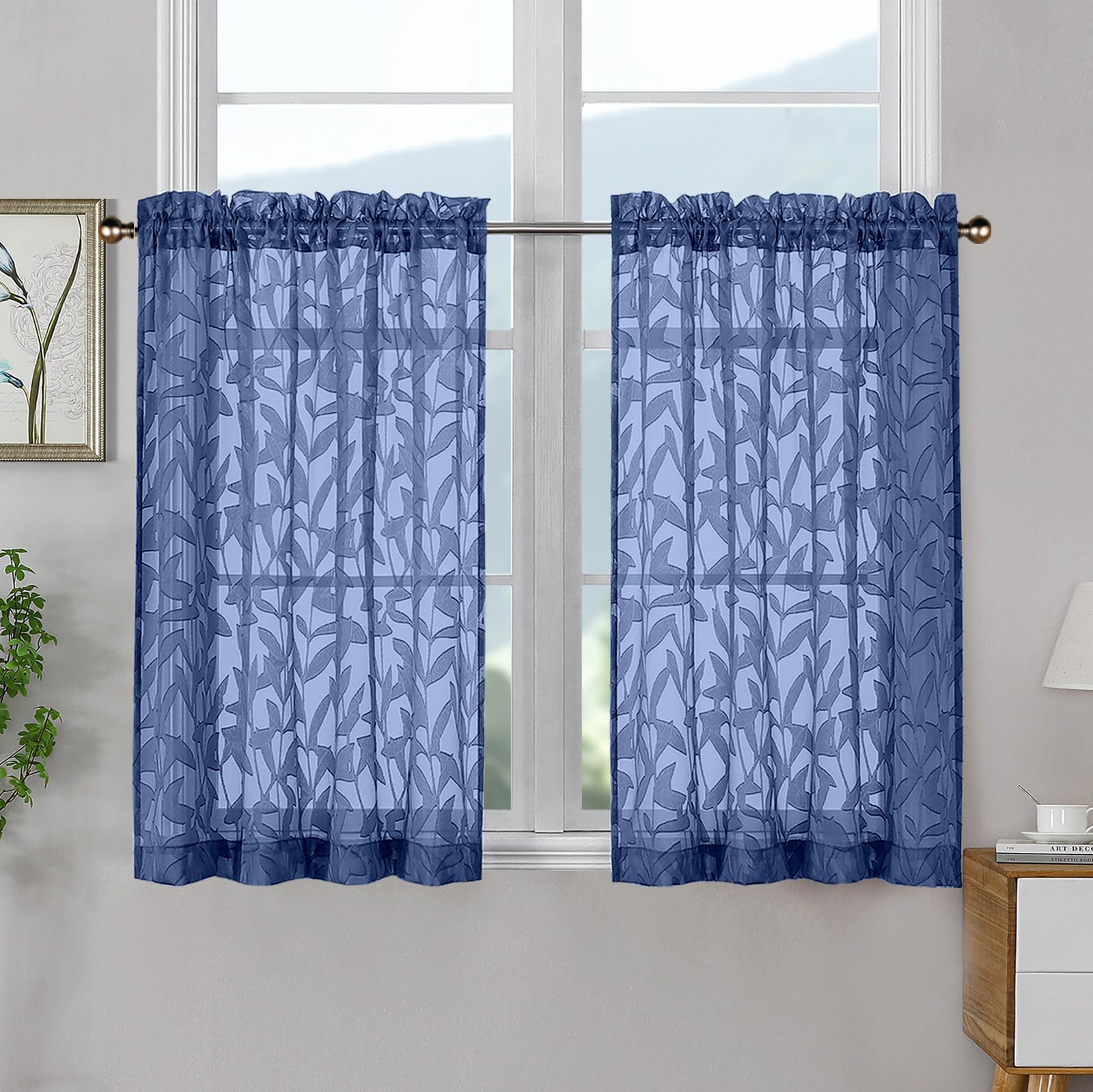 OWENIE Leyna 2 Panels Sage Green Sheer Curtains 63 Inch Length for Bedroom, Soft Lightweight Jacquard Clip Window Curtain for Living Room, Double Rod Pockets Textured Drapes, Each 40Wx63L Inches