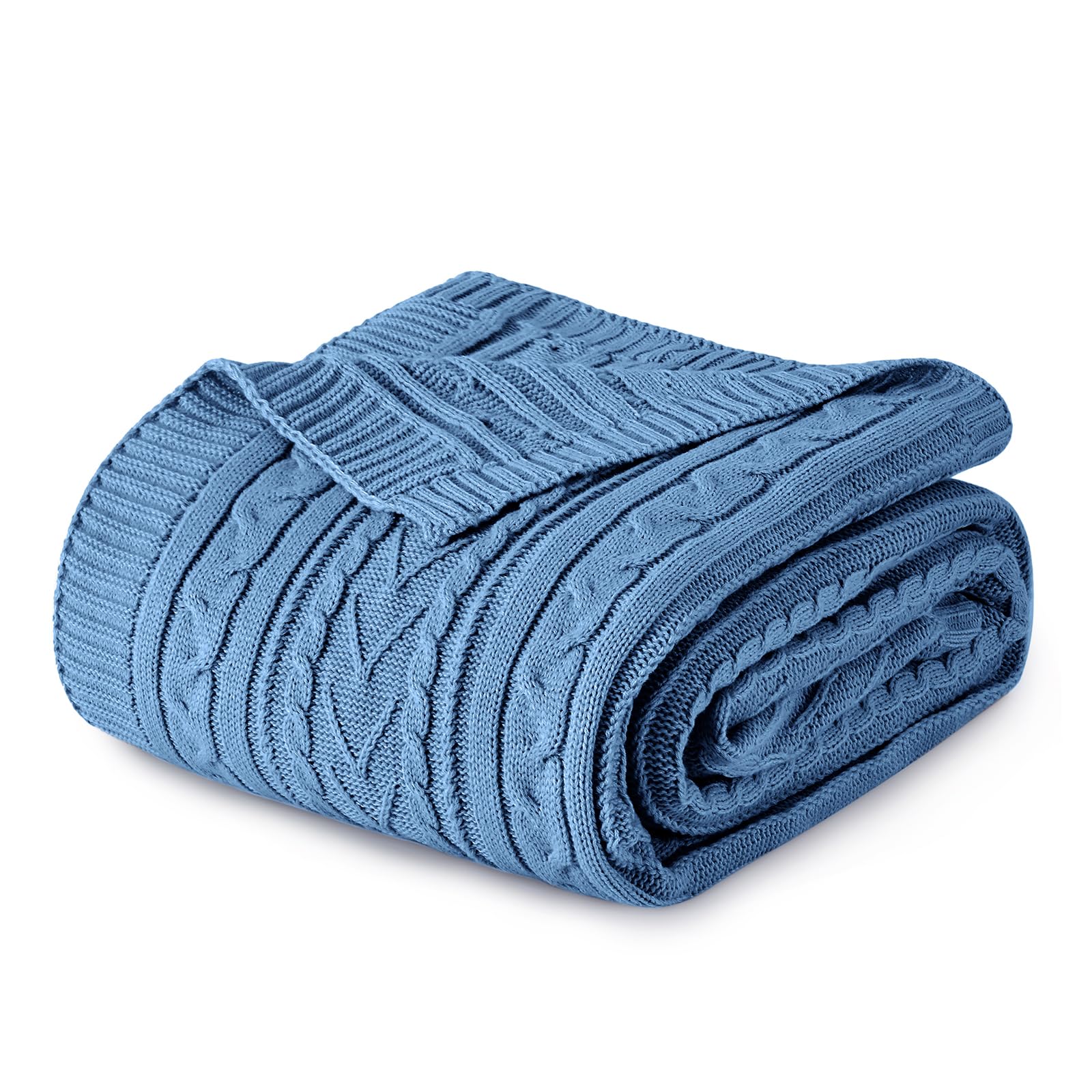 Aormenzy Navy Blue Cable Knit Throw Blanket Queen Size for Bed Couch Sofa, Super Soft Cozy Knitted Blanket 90" x 90" Bed Blankets Full Size