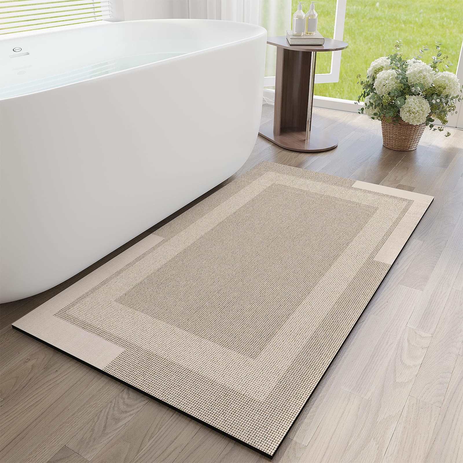 YDKGL Non Slip Bath Mat, Rubber Backing Ultra Thin Bathroom Rugs Fit Under Door Quick Dry Super Absorbent Washable Bath Rug Shower Mat for Bathroom Floor Bathtub Shower Sink, Easy Care Gray 16"x 24"